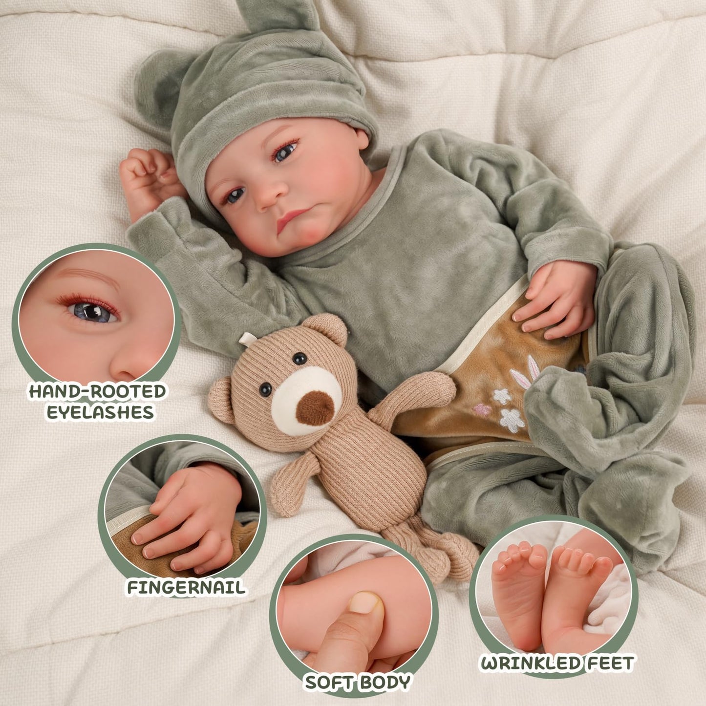 BABESIDE Eyes Open Reborn Baby Doll - 18-Inch Realistic Newborn Baby Doll Full Body Vinyl Reborn Baby Boy Poseable Real Life Baby Dolls with Gift Box and Feeding Kit for Ages 3+