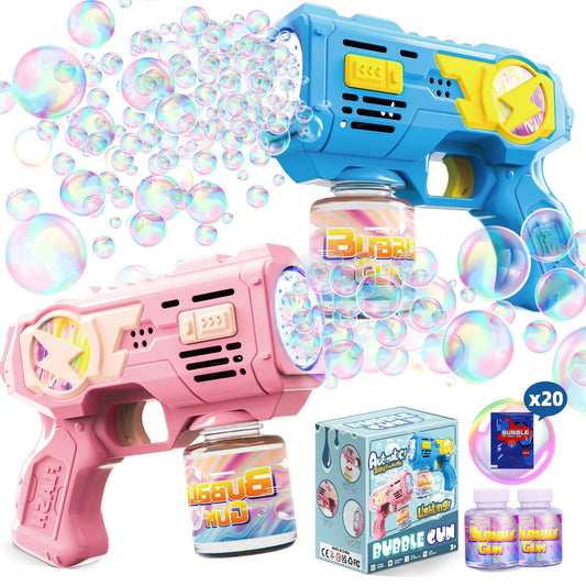 Bubble Gun Toys for 3+ Year Old Kids Boys Girls, LED 2 Pack Automatic Bubble Machine with Bubble Solution, Summer Outdoor Kids Toys for Ages 3-4,4-6,5-7, Birthday Party Gifts for 3 4 5 6 7 8 Year Old