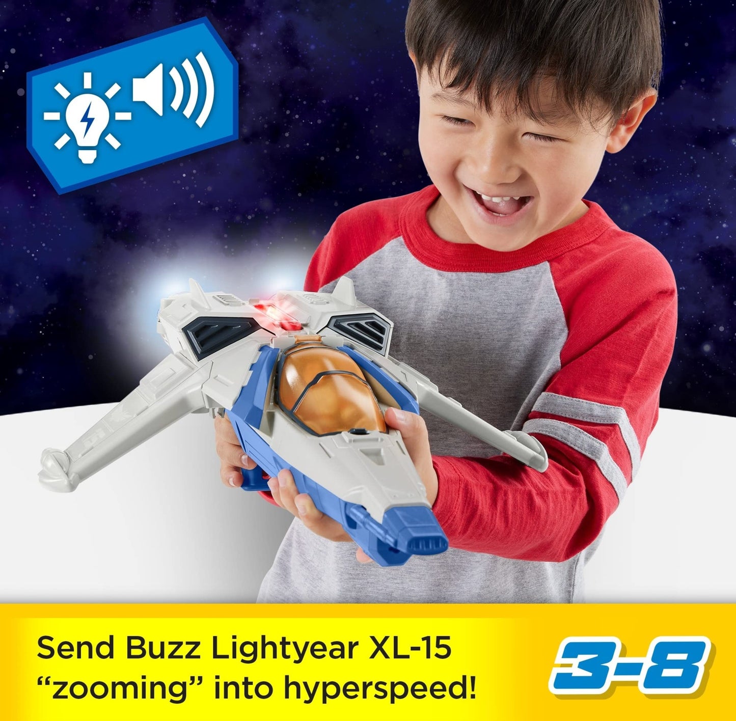 Fisher-Price Imaginext Spaceship Toy Disney and Pixar Lightyear Lights & Sounds XL-15 with Buzz Lightyear Figure for Preschool Kids Ages 3+ Years