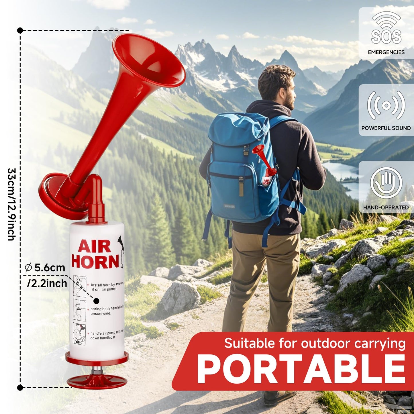 Handheld Pump Air Horn, Banhao Cheering Horns Sports Events Loud Noise Maker Safety Horns for Boats Party Graduation Aggressive Animals
