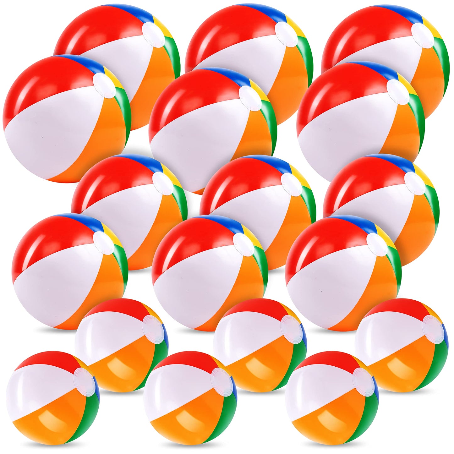 JOYIN Rainbow Beach Balls(18 Pack), Inflatable Swimming Pool Toys for Summer Water Games Kids Birthday Party Supplies Combo Set Include Inflatable Beach Balls in 20” (6), 16” (6) and 12” (6)