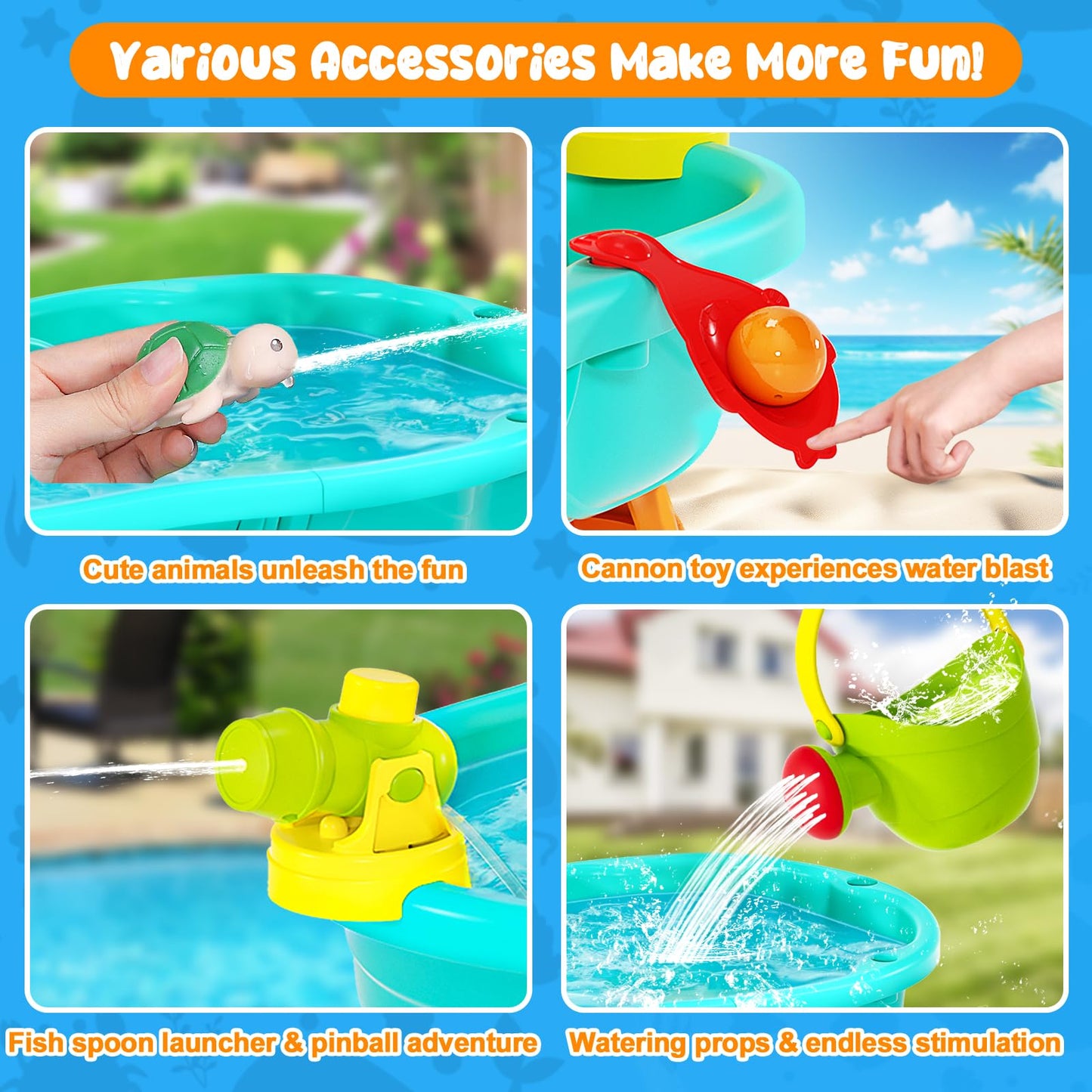 Handwell Toddler Water Table, Auto Water-Absorbing 3-Tier Kids Water and Sand Activity Table with Umbrella & 20PCS Water Toy Accessories, Outdoor Water Play Toys Sensory Playset Summer Gift for Age 3+