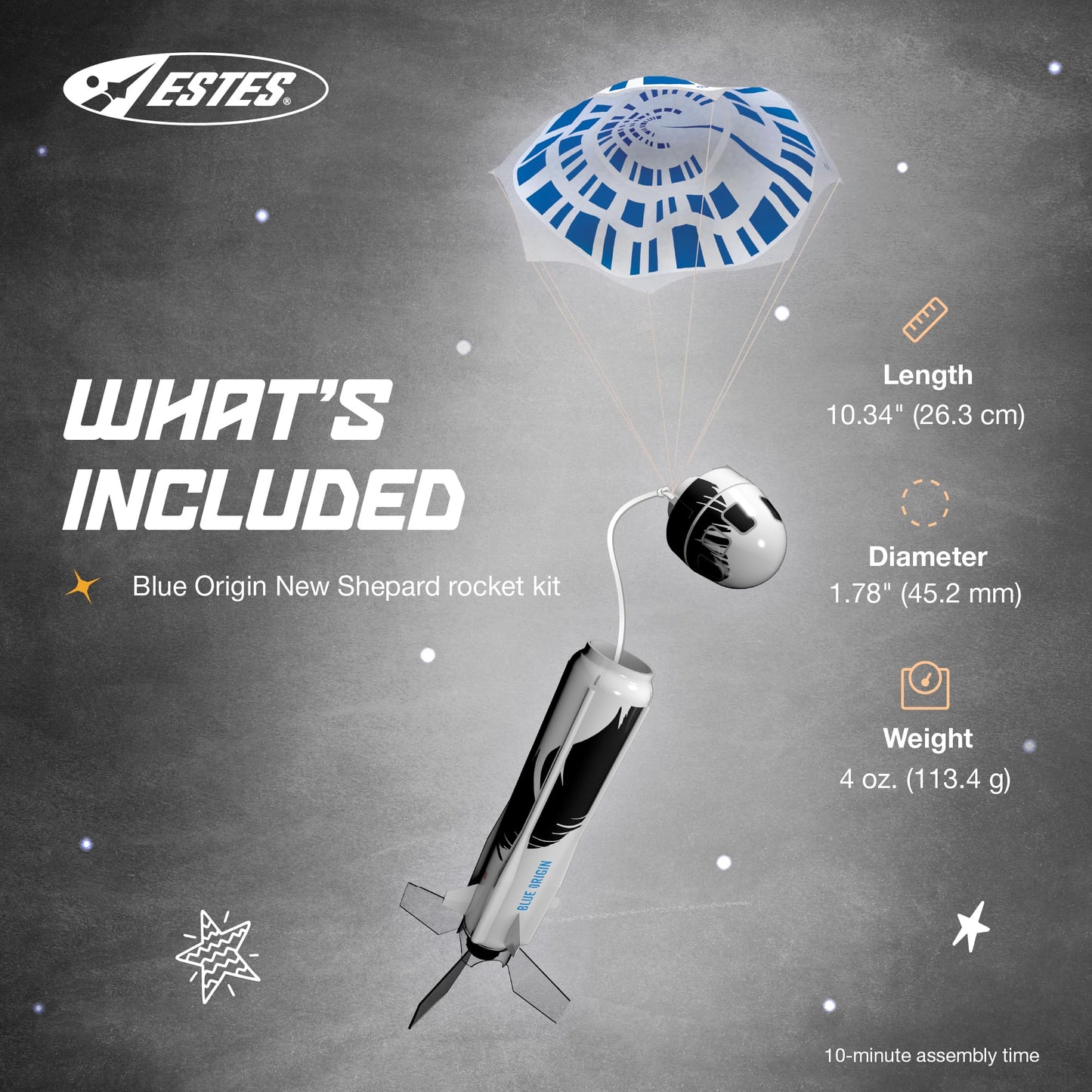 Estes 2198 Blue Origin New Shepard Rocket-Building Kit, Beginner Flying-Rocket-Model Kit for Ages 10+