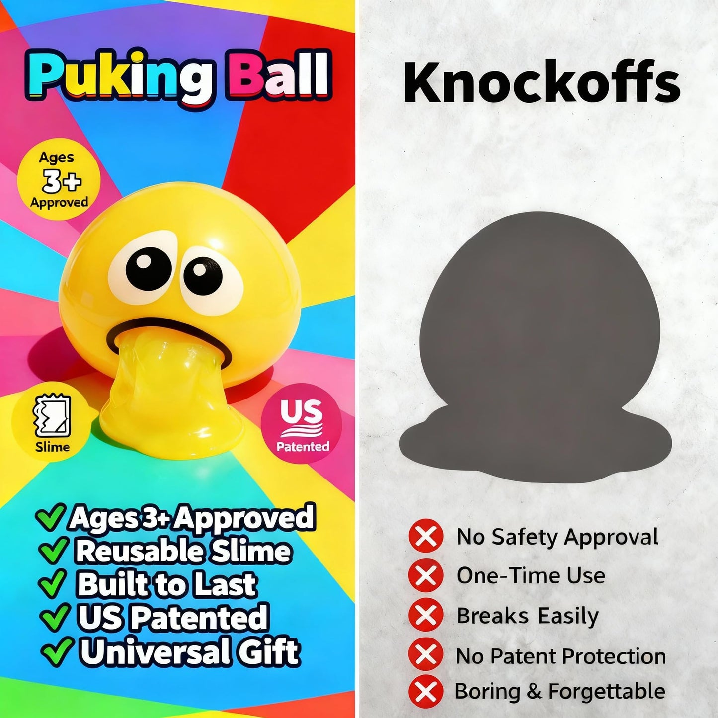 Puking Ball® - Patented, Non-Toxic, Fidget Toy, Stress Ball, Slime, Sensory Toy for Kids Adults