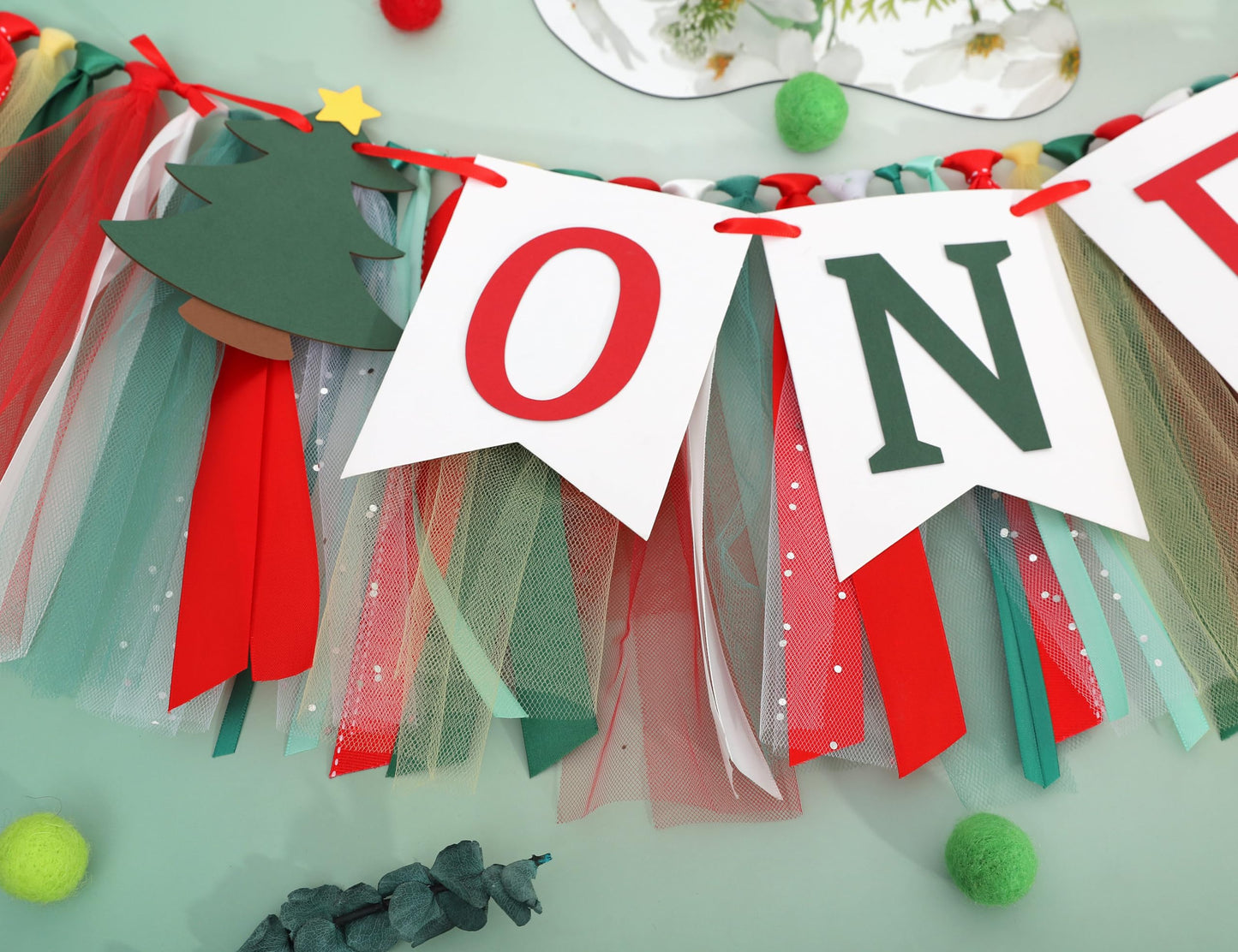 Christmas 1st Birthday High Chair Banner - My First Christmas Highchair Banner, Best Christmas Tree One Birthday Party Supplies, Santa Party Decorations for Baby, Holiday Cake Smash Photo Props