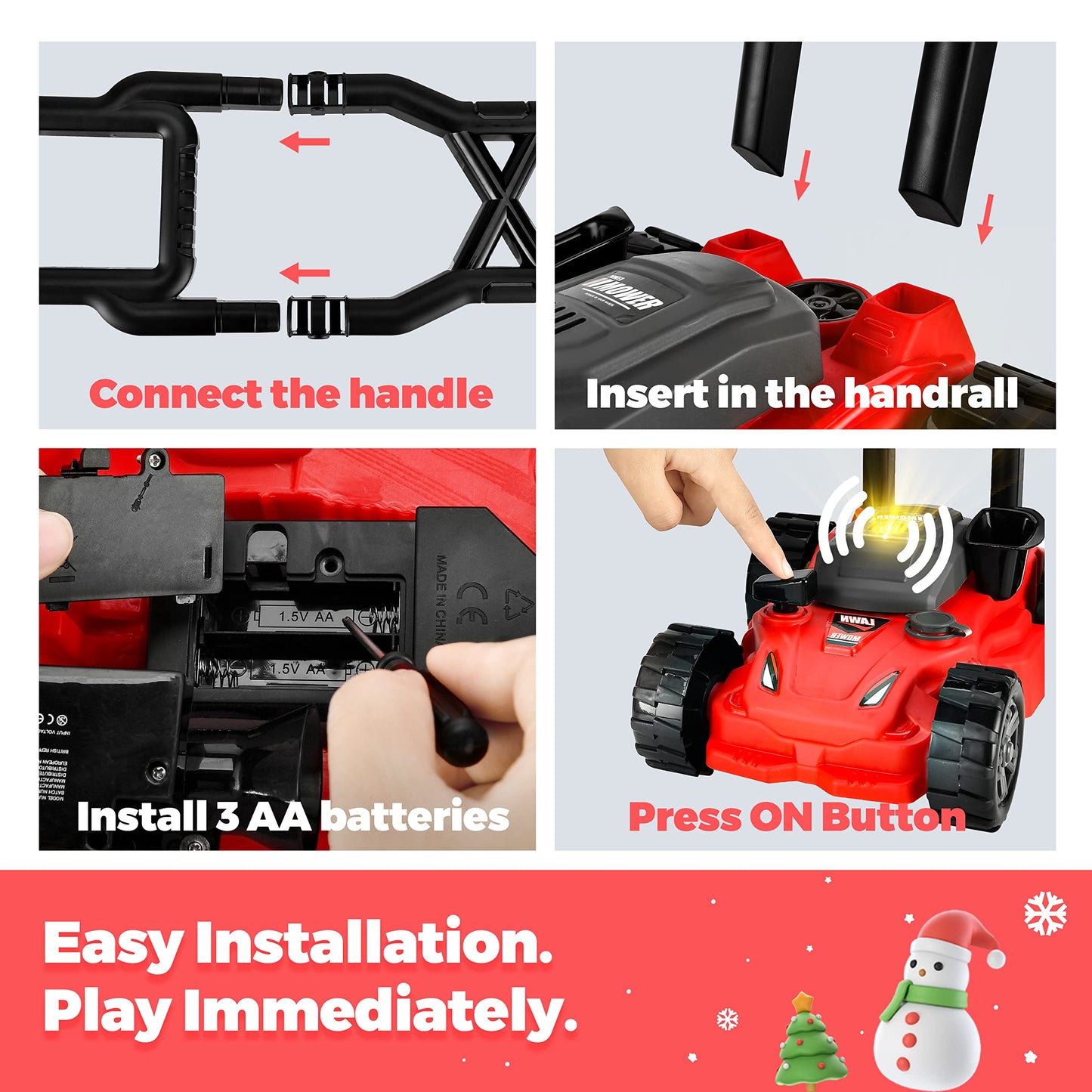Kids Lawn Mower - Toy Choi's Pretend Play Series Toddler Lawn Mower, Indoor Outdoor Push Gardening Summer Toy Tool Set for Boys & Girls 3,4,5,6,7,8