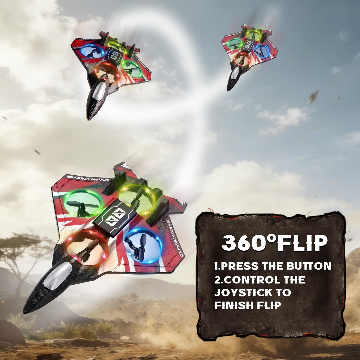 LEFEI Remote Control Airplane Drone with Light for Kids Adults,360° Flip Fighter Jet Helicopter Toys,Stunt Roll Planes Gifts for 6+ Boys (Red)