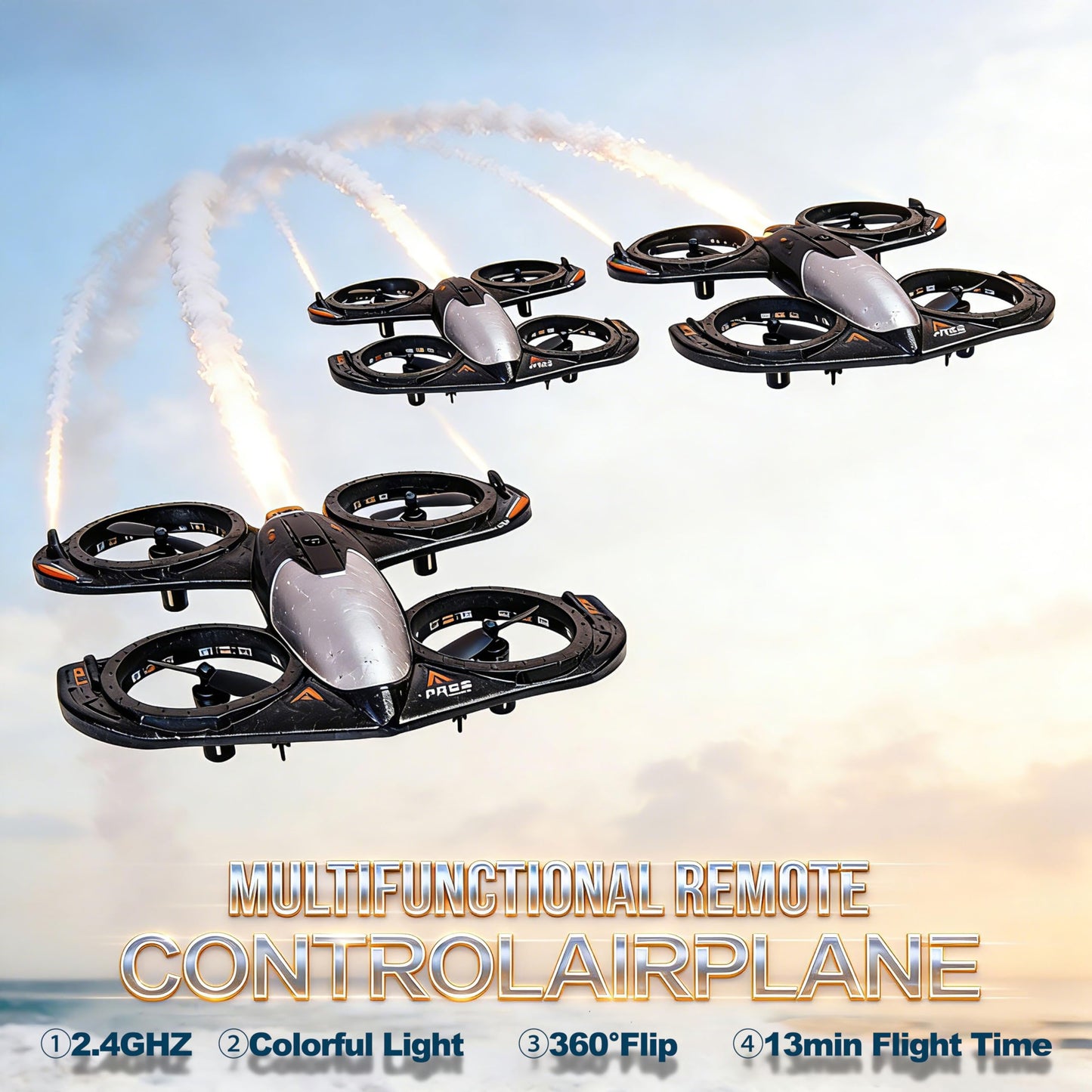 LIHBCAIYI Remote Control Airplane with Rolling Wheels,Fighter Jet Toys with Altitude Hold,LED Lights,360° Flip,Multi-Mode RC Plane Quadcopter Airplane Toy Gifts for Beginners (Orange)