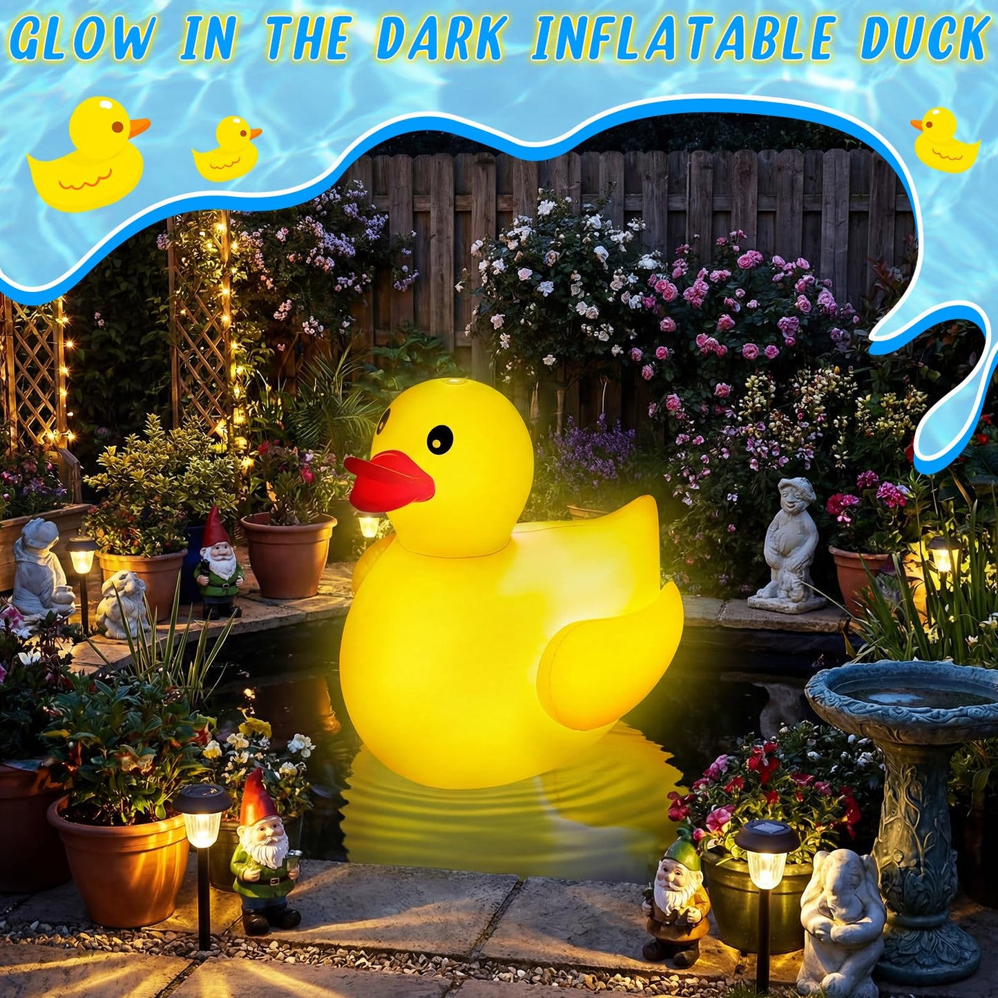 Hungdao 4 Feet Giant Inflatable Duck Pool Float with LED Lights, Light up Blow up Duck Pool Floatie for Adults Teens, Glow in The Dark Summer Holiday Party Decoration Outdoor Yard Lawn(1 Pack)