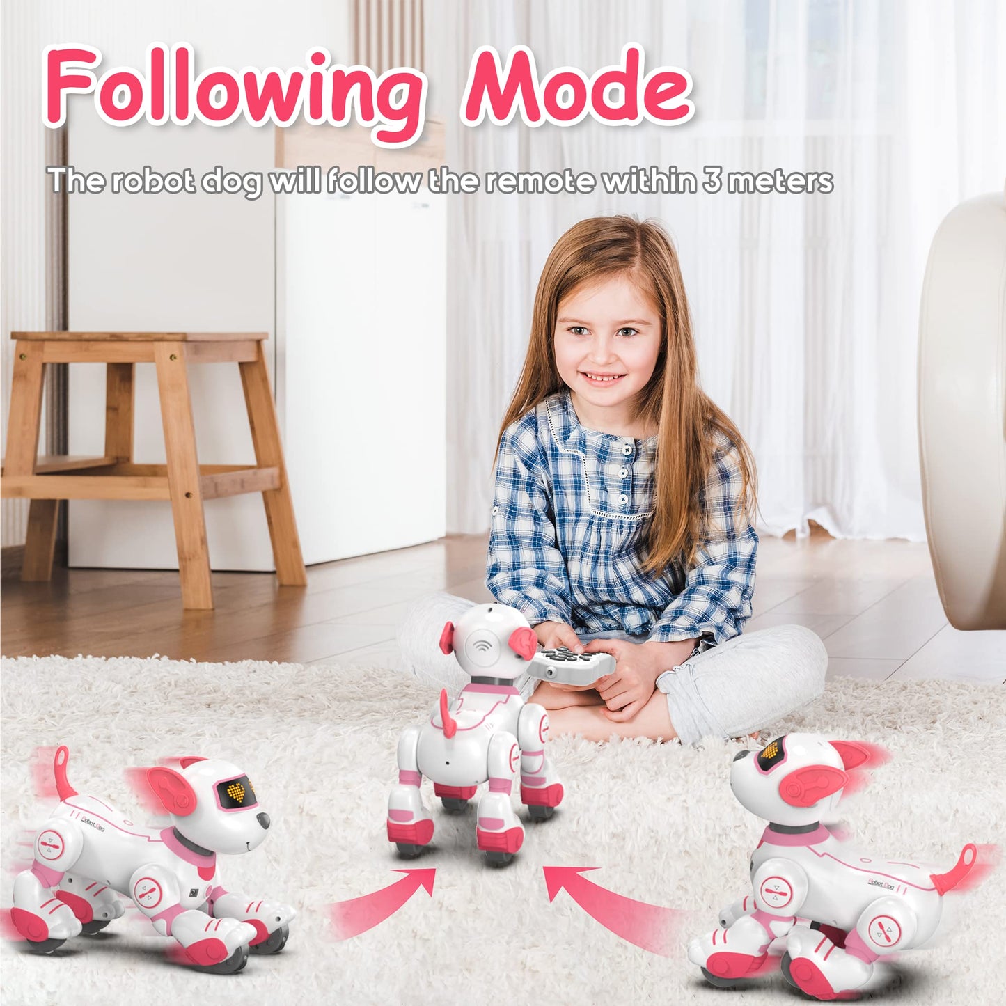 SONOMO Remote Control Robot Dog Toy, Interactive Robotic Puppy Toys - Fun and Programmable Stunt Robot Dog for Kids Ages 3-8 Pink (Pink)
