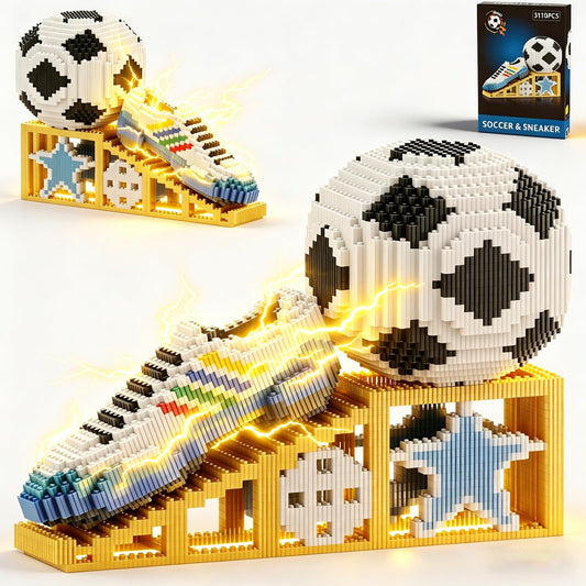 USVillGO 2026 New Soccer Ball with Sport Sneaker Building Block Set, Realistic Soccer, Luminous Crystal Shoe, Golden Stand STEM Bricks, DIY Educational Toy World Football Cup Gifts for Teen, Adult