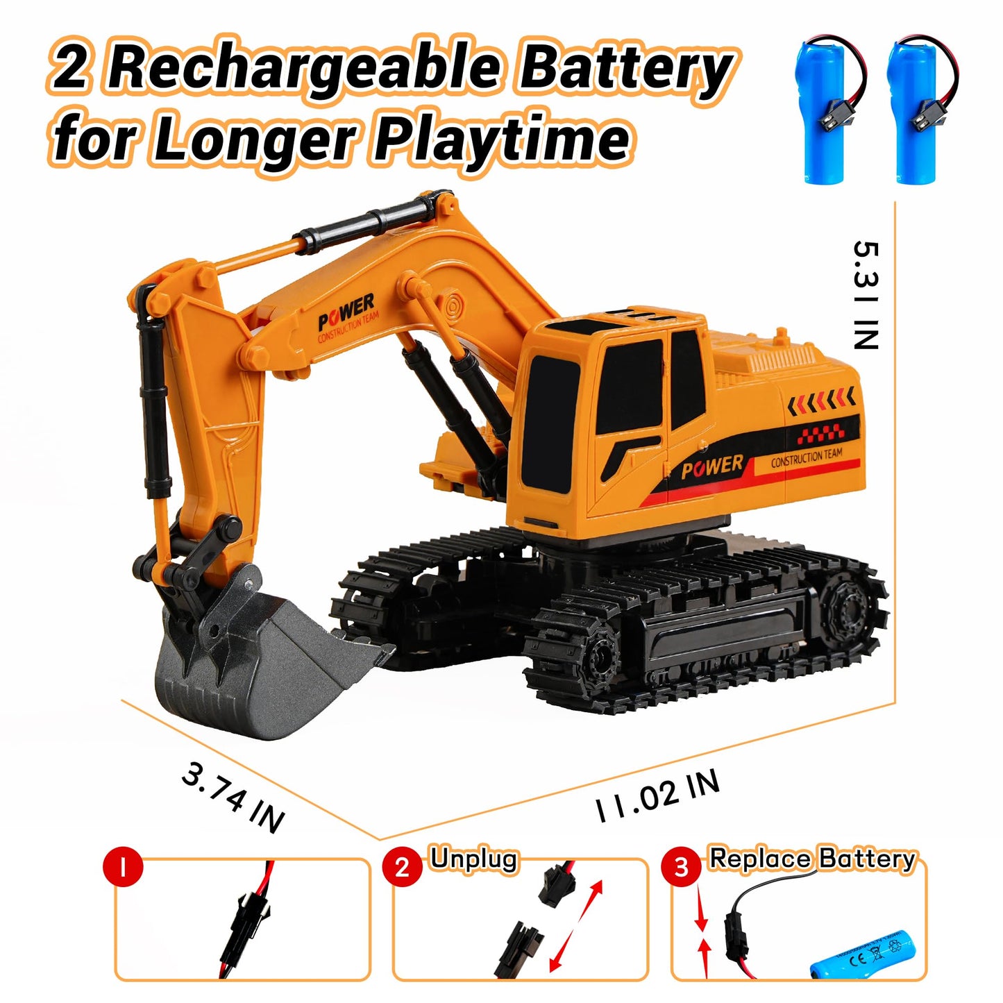 SANGQAOFU Remote Control Excavator Toy 12-Channel Mini RC Excavator with 2 Batteries & Metal Bucket Lights Sounds RC Digger Construction Vehicles Toys for Boys 3+ Years Old