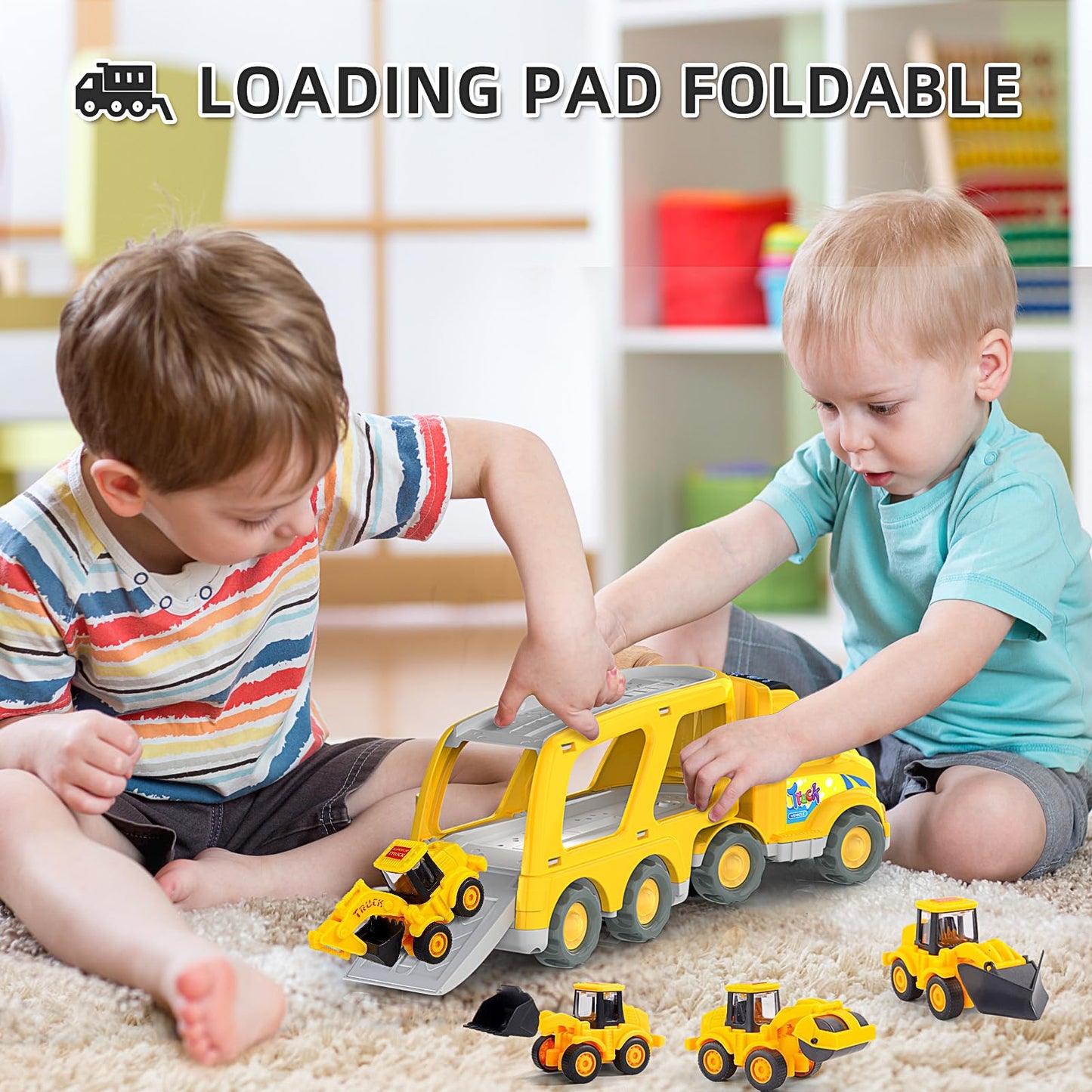Veslier Construction Truck Toys for Boys Girls Age 3 4 5 6 Years Old，Carrier Transport Trucks for Kids 3-4 3-5 Year Old，Christmas Birthday Gift Toddler Toys.