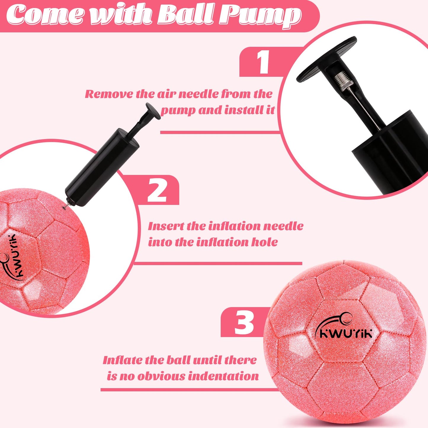 OKWUYiK Size 5 Glitter Pink Soccer Ball Set with Pump Soccer Ball for Youth Adults Training Toddler Soft Sports Outdoor Training for Back to School Kit Sports Toddler Gift