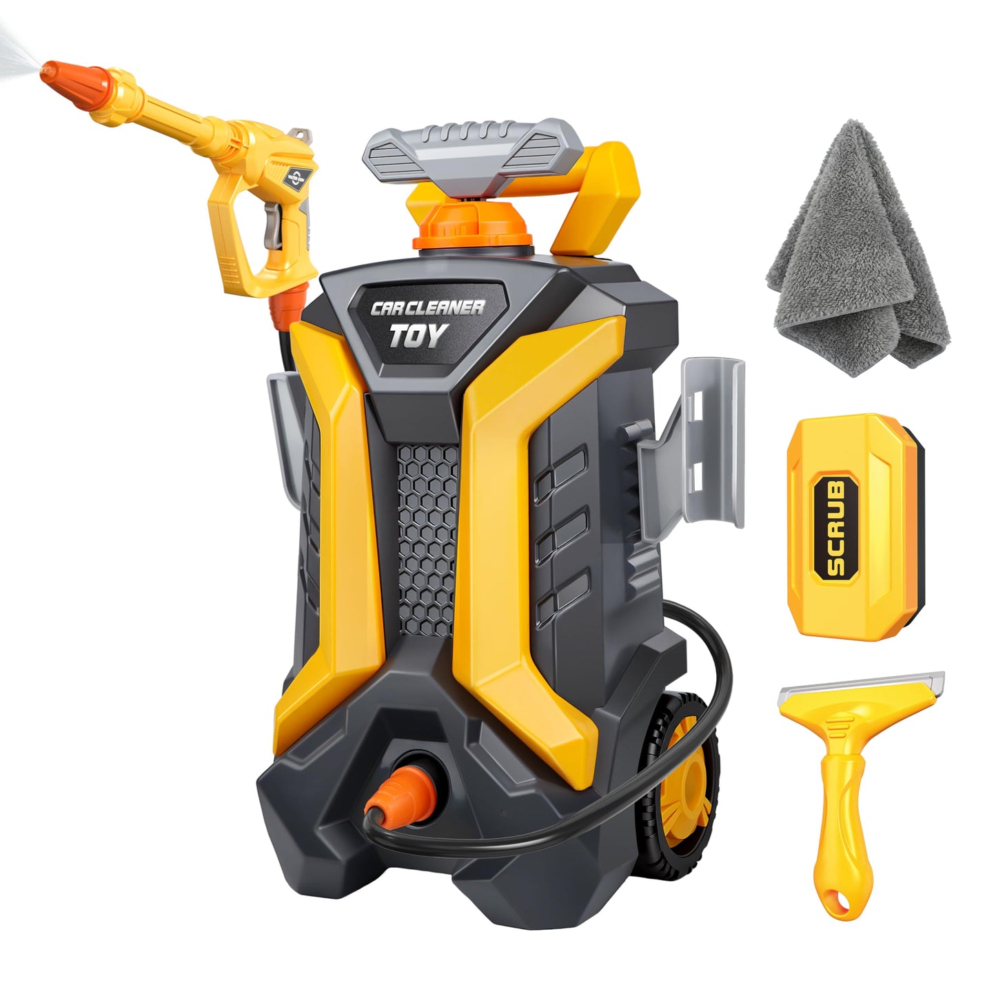 Kids Pressure Washer Toy, Outdoor Car Wash Playset for Patio Lawn Garden, Self Powered Water Pressure Washer Toy, Ages 3+, Gifts for Boys and Girls