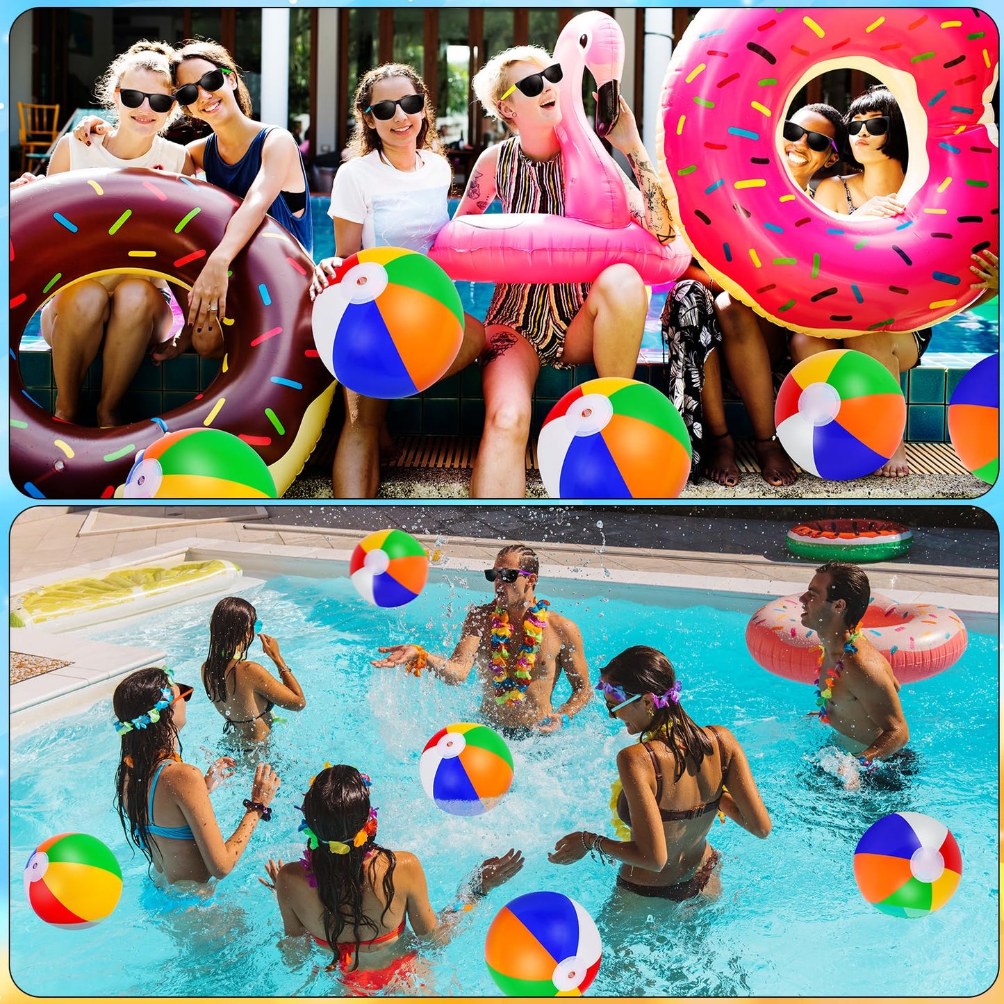 Oleitodh 72 Pcs Sunglasses Beach Balls Party Favors 12 Inch Inflatable Pool Beach Balls Bulk for Kids Adults Rainbow Pool Balls Park Backyard Summer Water Fun Birthday Parties Supplies