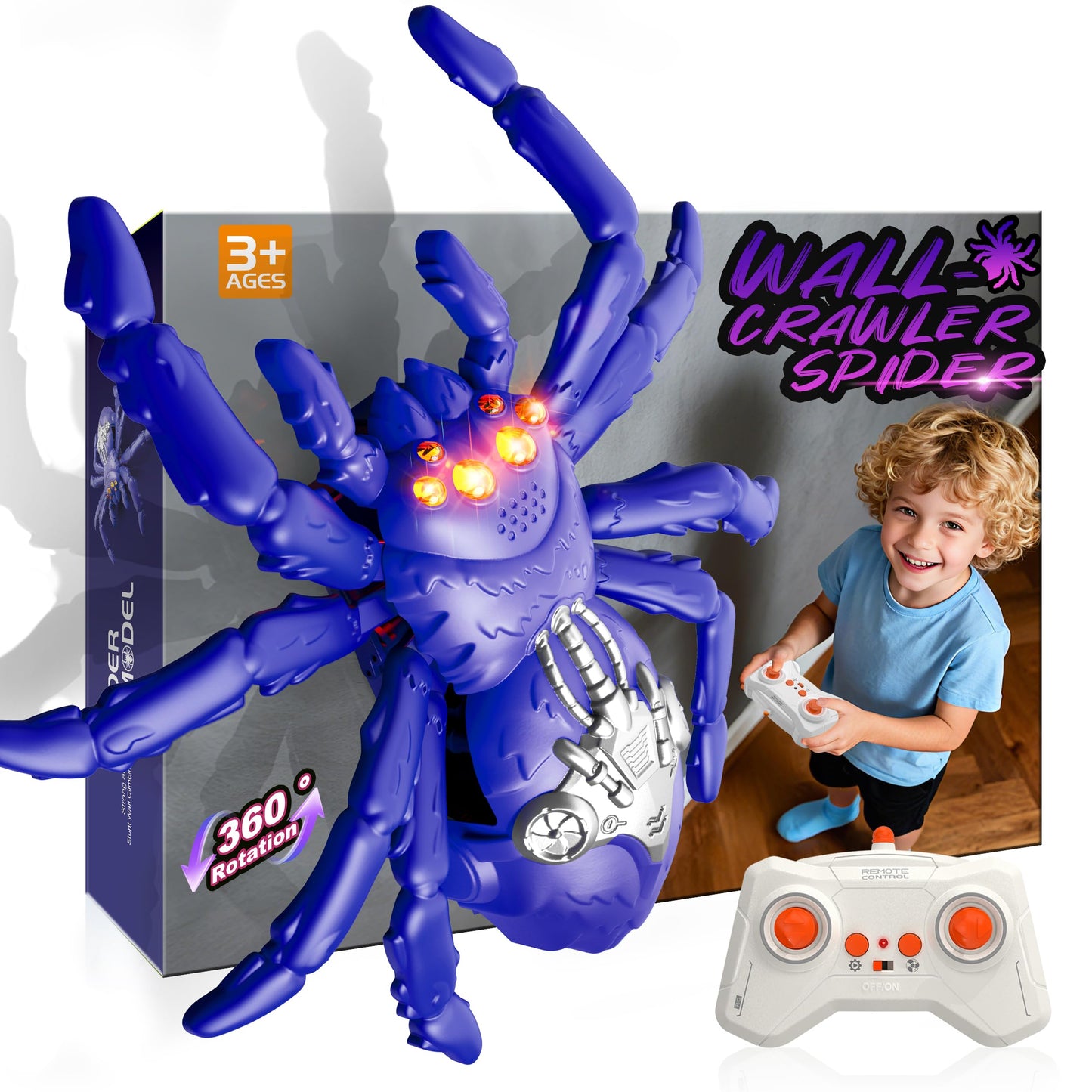 Wall Climbing Spider, Remote Control Robot Toys, Climbing Walls & Ceilings, 360°Rotating RC Stunt Crawler with LED Eyes, Realistic Reptile Bug Toy-Valentine's Day Birthday Gift for Kids Ages 3-12