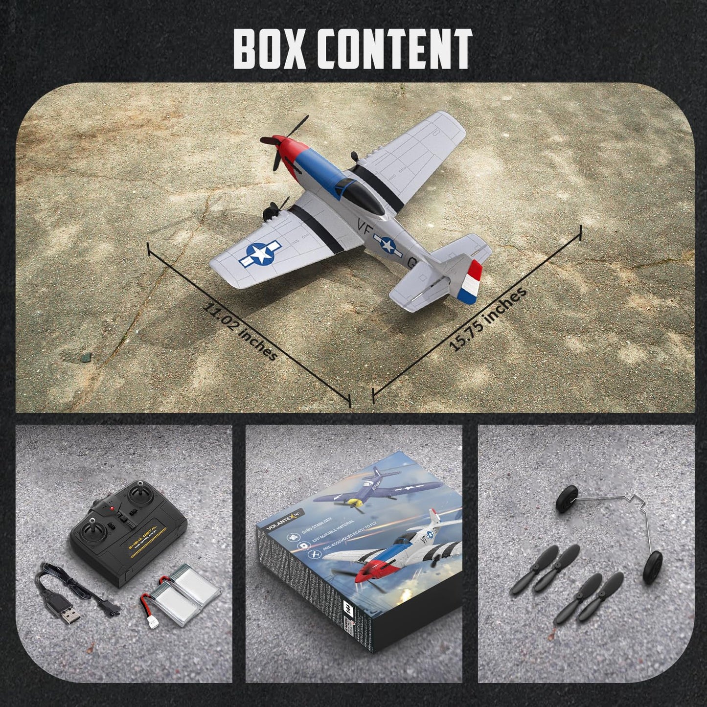 volantexrc RC Plane 3 Channel Remote Control Airplane Fighter Toys, 2.4GHz 6-axis Gyro Stabilizer RTF Glider Aircraft Plane, Easy to Fly for Adults Beginners (P-51D Mustang)