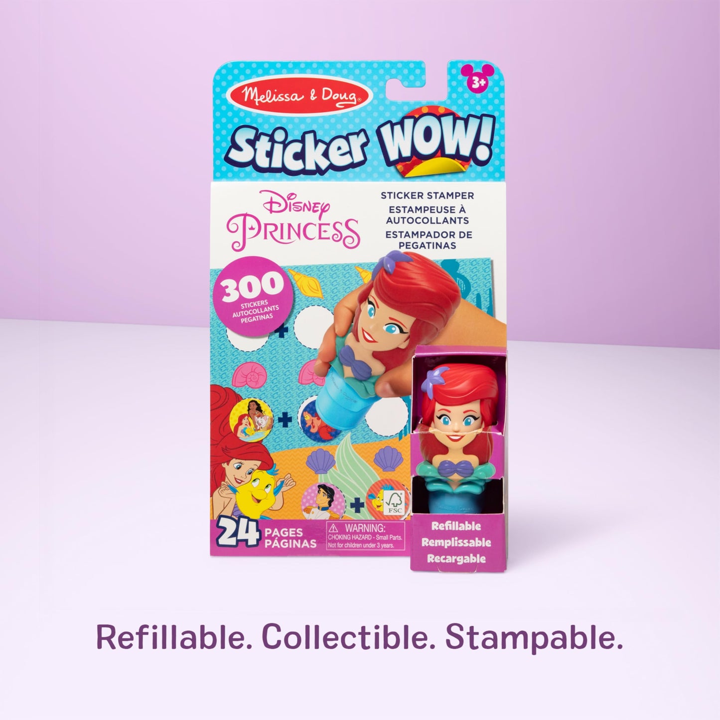 Melissa & Doug Sticker Wow!™ 24-Page Activity Pad and Sticker Stamper, 300 Stickers, Arts and Crafts Fidget Toy Collectible Character – Disney Princess Ariel - for Kids Ages 3+ - FSC Certified
