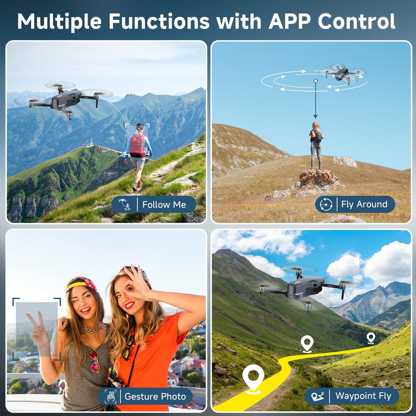 GPS Drone with 4K Camera for Adults, Foldable RC Quadcopter with 1312ft Range Video Transmission, 48 Mins Flight Time, Auto Return, Follow Me, Circle Fly, Waypoint Fly, Gesture Control