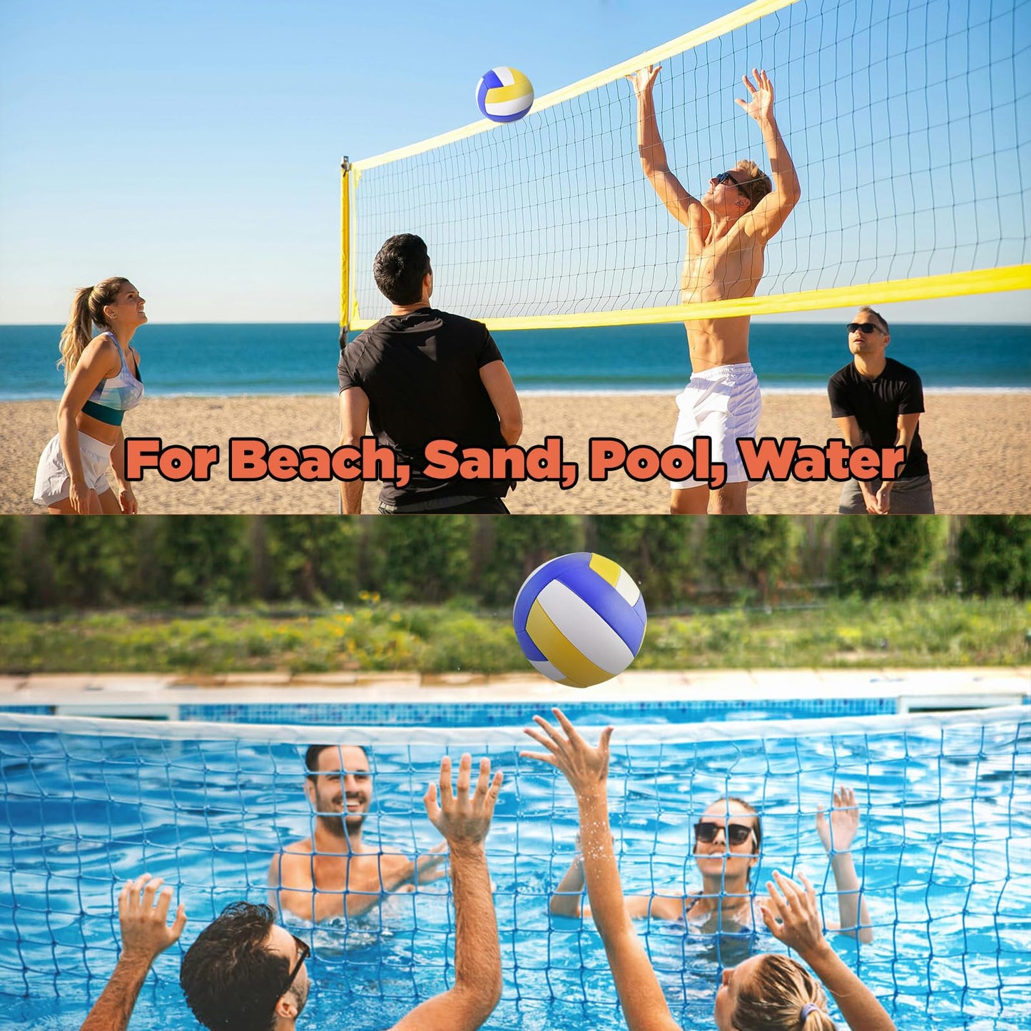 ELKCIP 6 Pack Volleyballs Official Size 5, Soft Bulk Recreational Volley Balls with Pump and Net Bag for Indoor Outdoor Beach Pool Water Sand Game Training Match for Beginner, Yellow