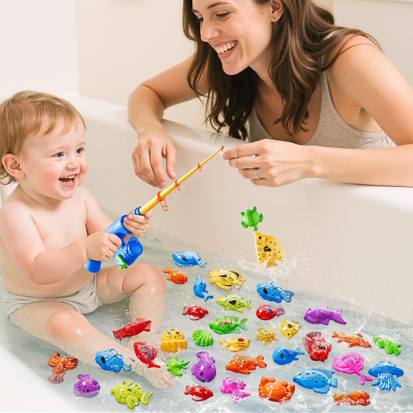 KIZONLY Magnet Fishing Game for Kids 3-5 4-8 - Fish Toys for Kids 3-5, Bathtub Floating Toy Fishing Pole, Water Table Pool with Rod Net, Bath Outdoor Gifts for Toddlers Baby Age 3 4 5 6 7 8 Year Old