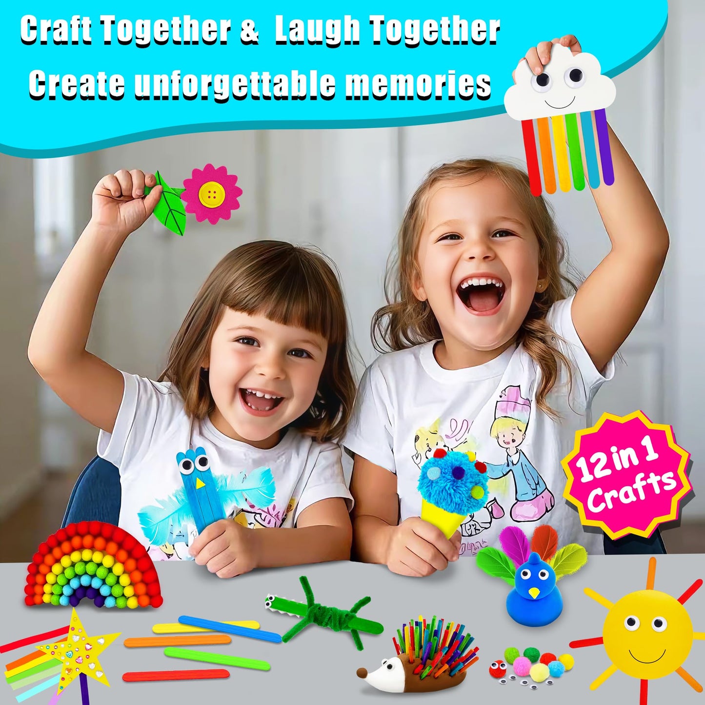 MHMYDIS First Craft Kit for Kids - 12 in 1 No Mess Creative Arts and Crafts kit for Kids Ages 4-8 - Toddler Crafts Kit Supplies - Gifts for Girls and Boys 3 4 5 6 7 8 Year Old