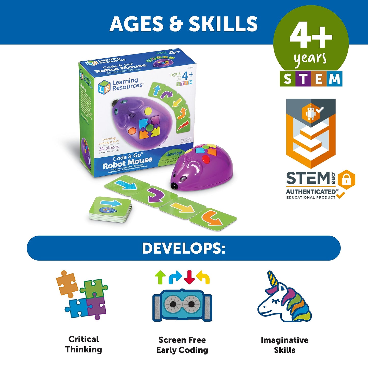 Learning Resources Code & Go Robot Mouse - Toddler STEM Toys, Pet Programmable Games, Screen Free Activities, Robotics Preschool and School, Gifts for Girls And Boys