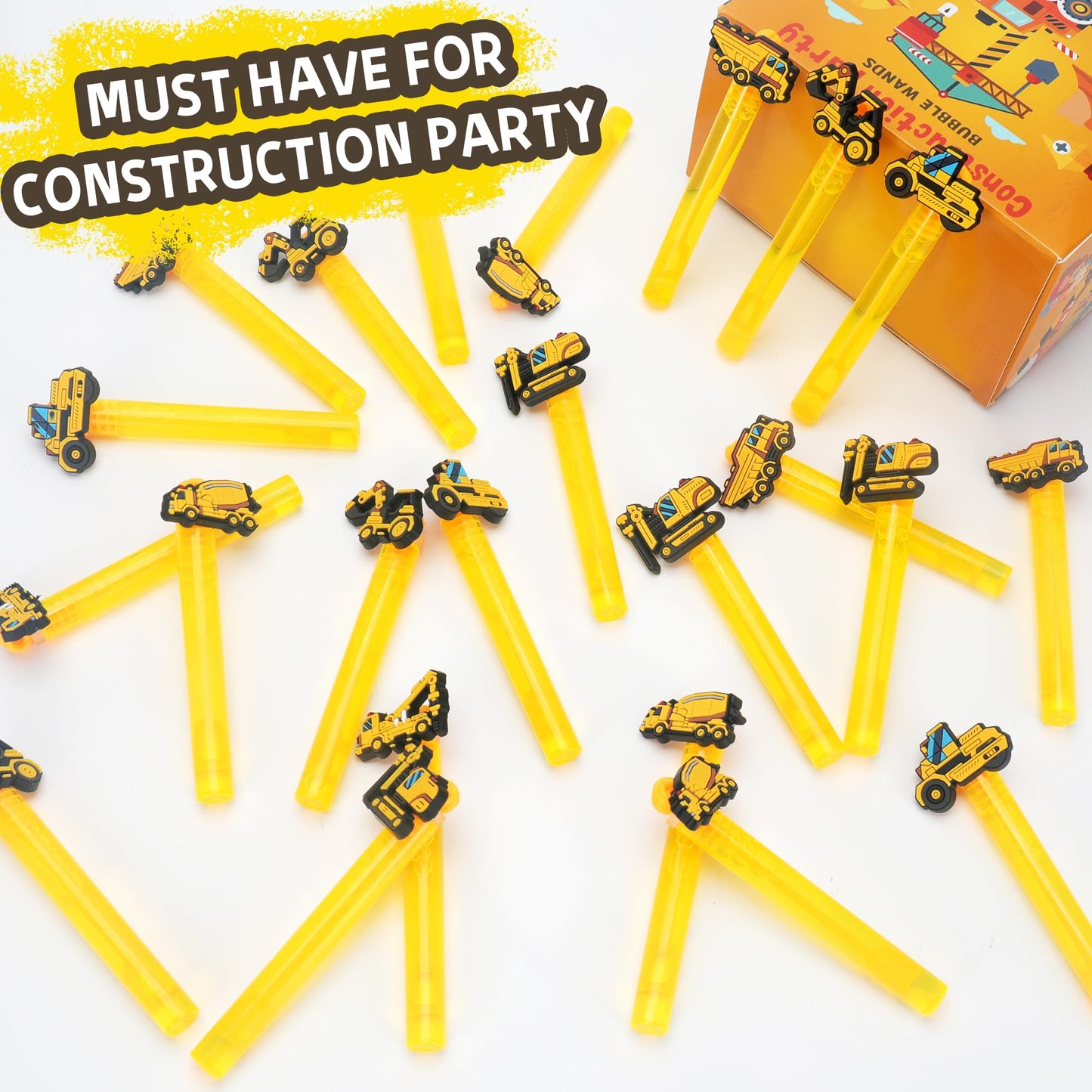 24Pcs Construction Bubble Wands for Kids Construction Party Supplies Favors Decorations, Pinata Goodie Bag Stuffers & Classroom Prizes