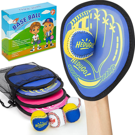 HEDUGO Toss and Catch Game Set Classical Outdoor Toys for Kids at The Beach, Yard, or Park Outside Games 4 Paddles 4 Balls Family Games for Kids and Adults Easter Toys Gifts