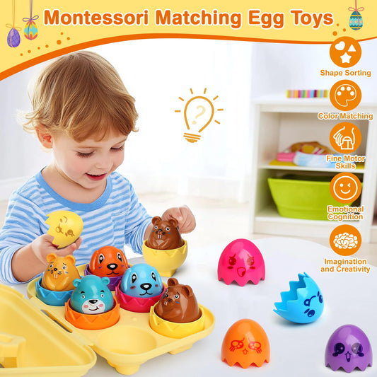 MOONTOY Matching Eggs Toy for Toddlers 1-3, Montessori Geometric Eggs Set, Easter Basket Stuffers for Toddlers, Educational Shape & Color Sorting Toys for 1 2 3 Year Old Girl Boy Baby