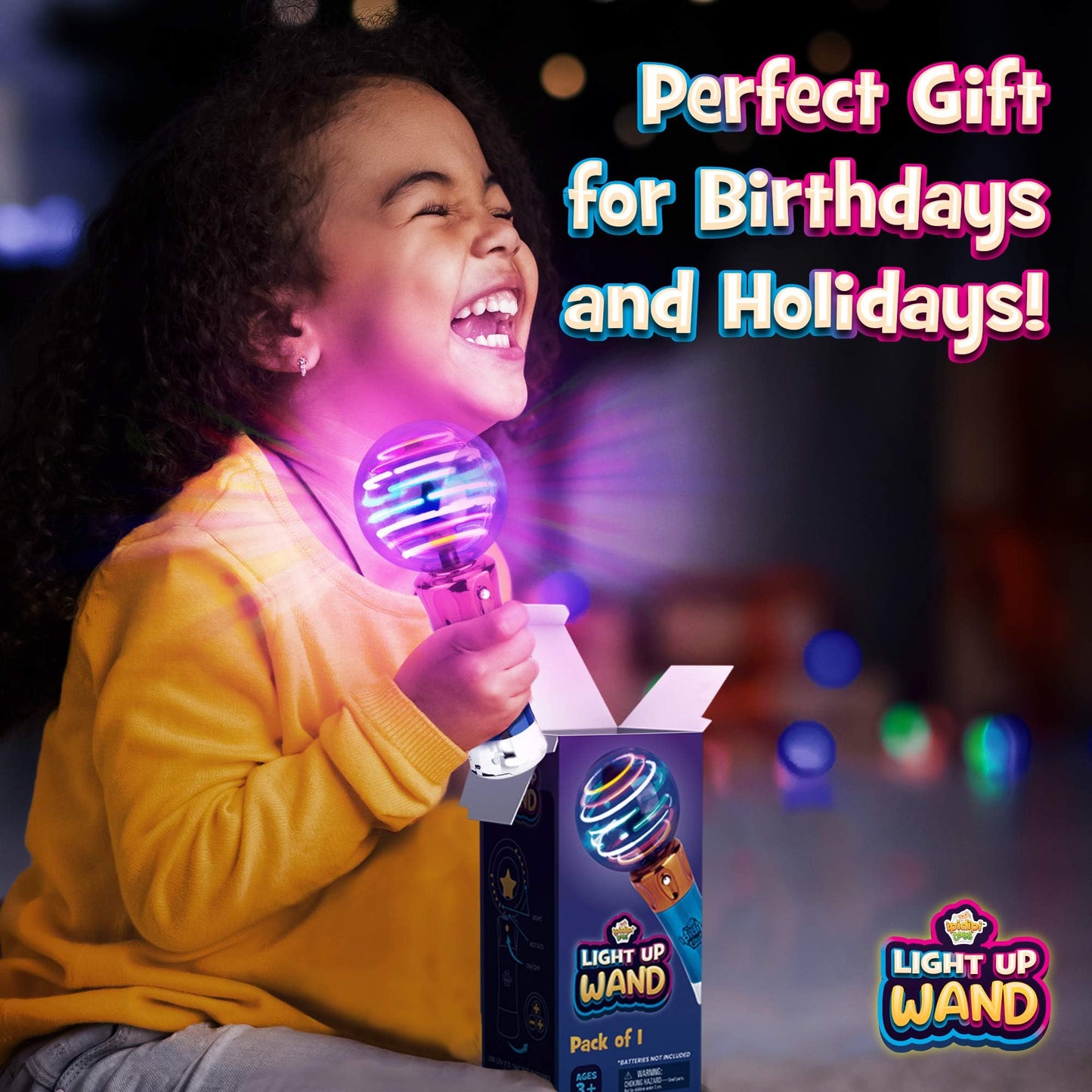 IPIDIPI TOYS Spinning Light Up Magic Wand for Kids, 2 Pack, LED Sensory Globe Wand - Easter Basket Stuffers Light Up Toys, Small Gift, Goodie Bag - Birthday Party Favors for Boys and Girls