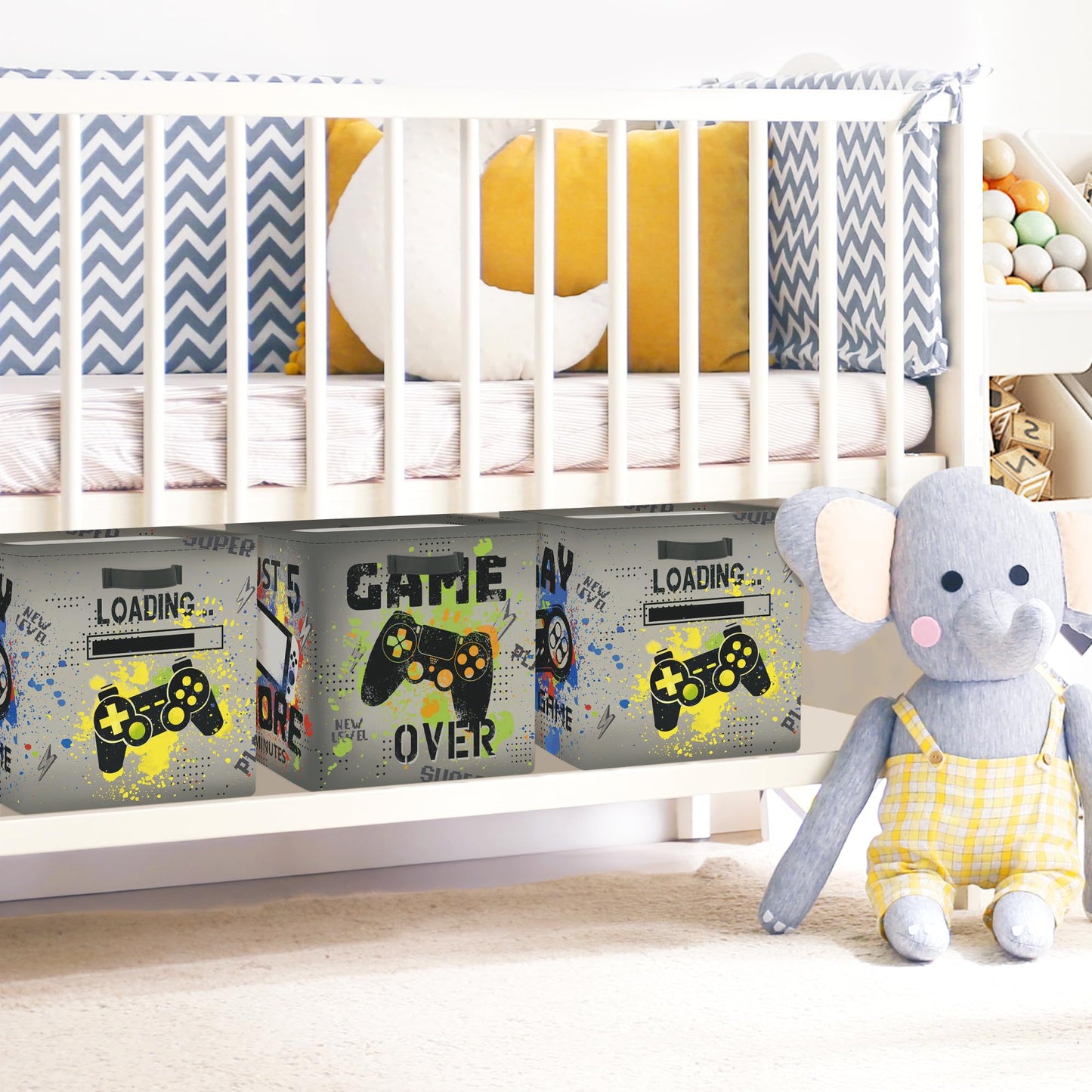 Clastyle Video Game Kid Storage Cube Organizer Set Black Gamepad Closet Clothes Cube Storage Bin Nursery Toddler Toy Box Chest Girl Boy Book Shelf Basket,Graffiti,11.8x11.8x11.8 in