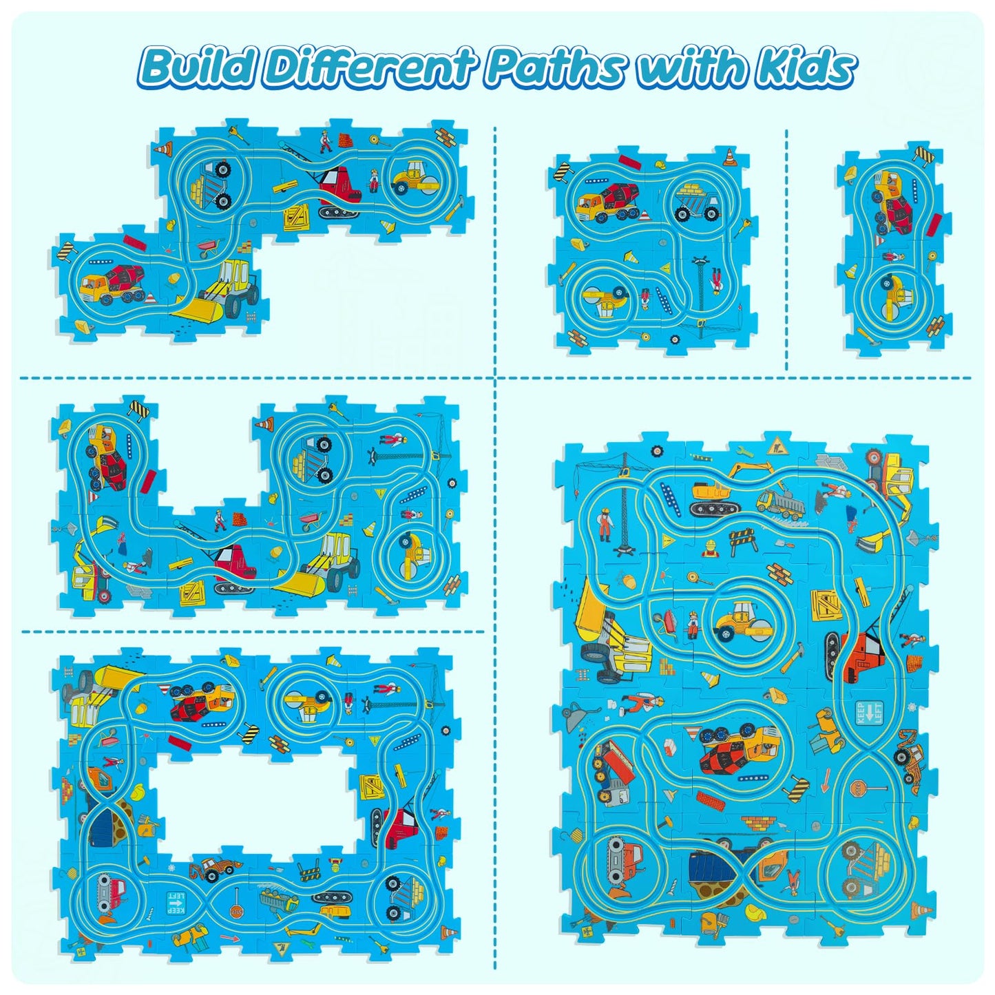 Plastic Puzzles for Kids Ages 3-5 with Toy Car Bulldozer + Cement Mixer, Toddler Puzzles Gift, Critical Thinking Educational Toys, Toys for 3 4 5 6 Year Old Boys Girls