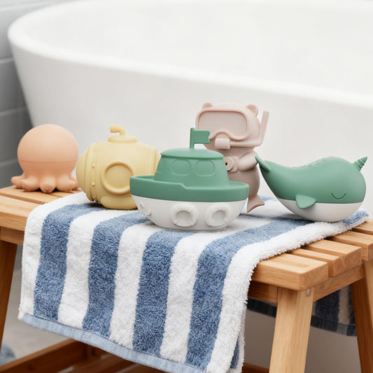 MarcZero Ocean Silicone Bath Toys 8Pcs for Toddlers Kids Babies,Bathtub Water Toys,Soft Squeezable Easy-Grip Pool Toys Set (Green)
