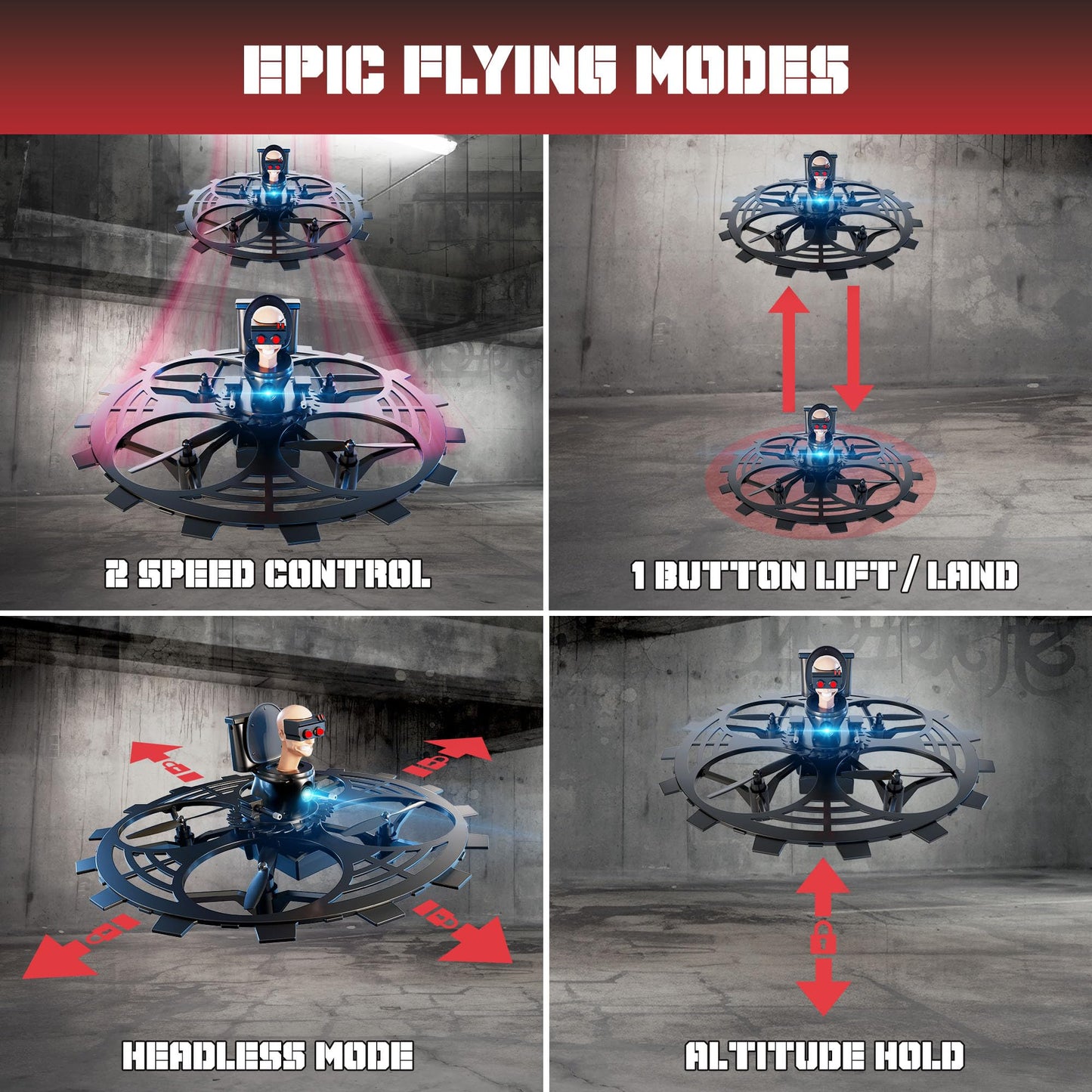 Force1 Officially Licensed Skibidi Toilet Toy RC Drone- Jetpack Flying Buzzsaw Drones, Headless Mode, Altitude Hold, Speed Control, Rechargeable 2.4GHz Remote Control