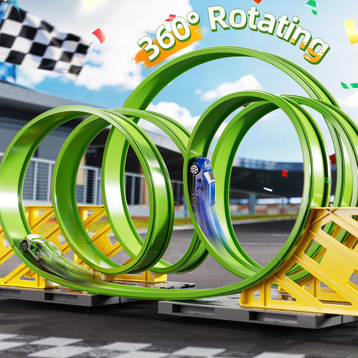 GOGIHCCH Race Track Car Set for Kids Ages 3-5 4-8, Toy Car Track Set for Boys 3+ with 5 Rotating Track, Race Car Track with 2 Small Cars, Boys Toy, Gifts Toys for Boys Girls 3 4 5 6 7 8