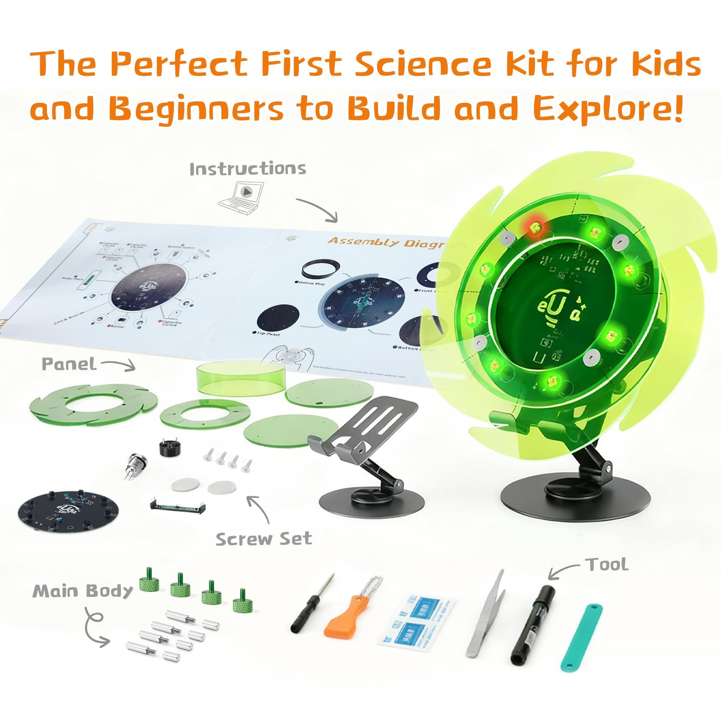 eUda+ STEM Electronic Lucky Wheel for 8-12 12-17 Stem Toys for Ages 8-13 Stem Games for Kids Ages 10-14 Build Toys for Teenage Boys 14-16 Unique Birthday Gifts Prize Wheel (Assembly Version, FWPC)
