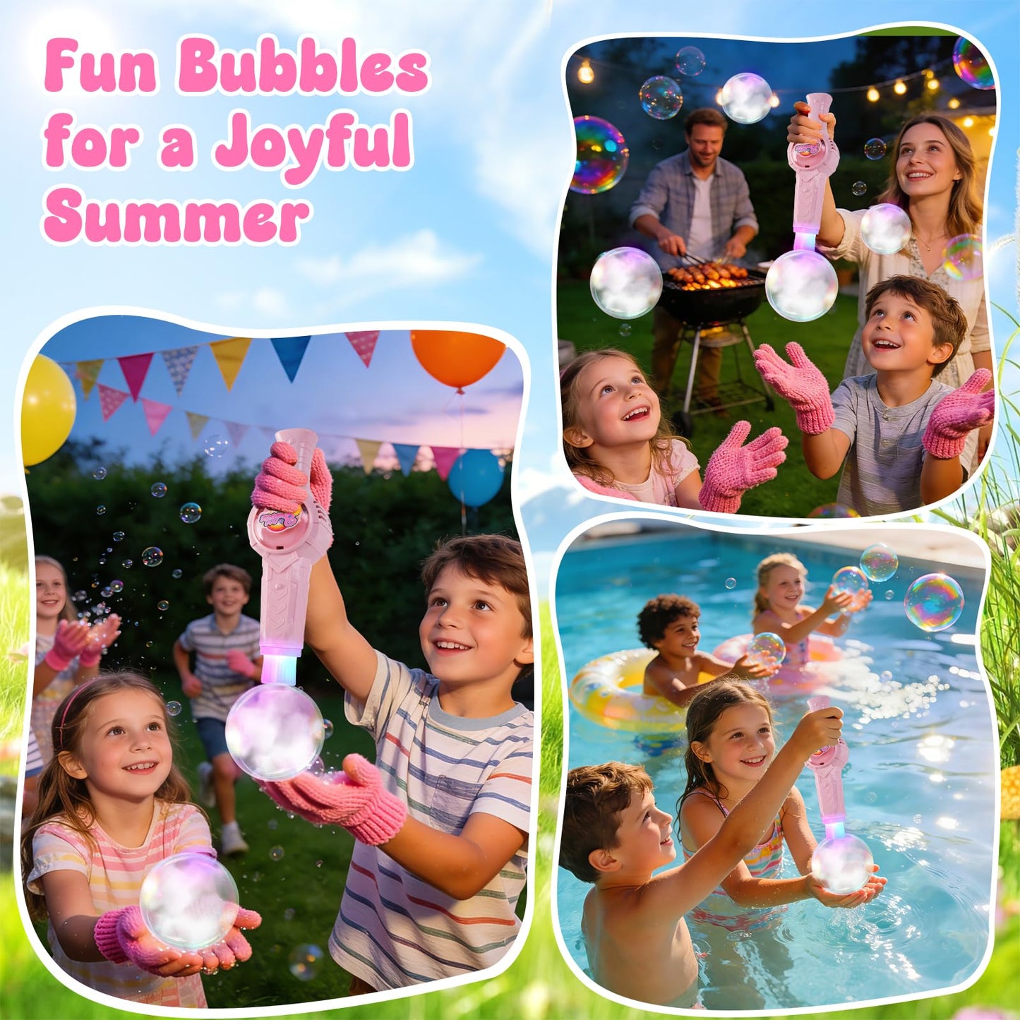 Smoke Bubble Machine, Elastic Bubble Fog Wand, Rechargeable Fog Bubble Machine with Lights & Sound, for Parties Outdoor Interactive Fun (Pink)