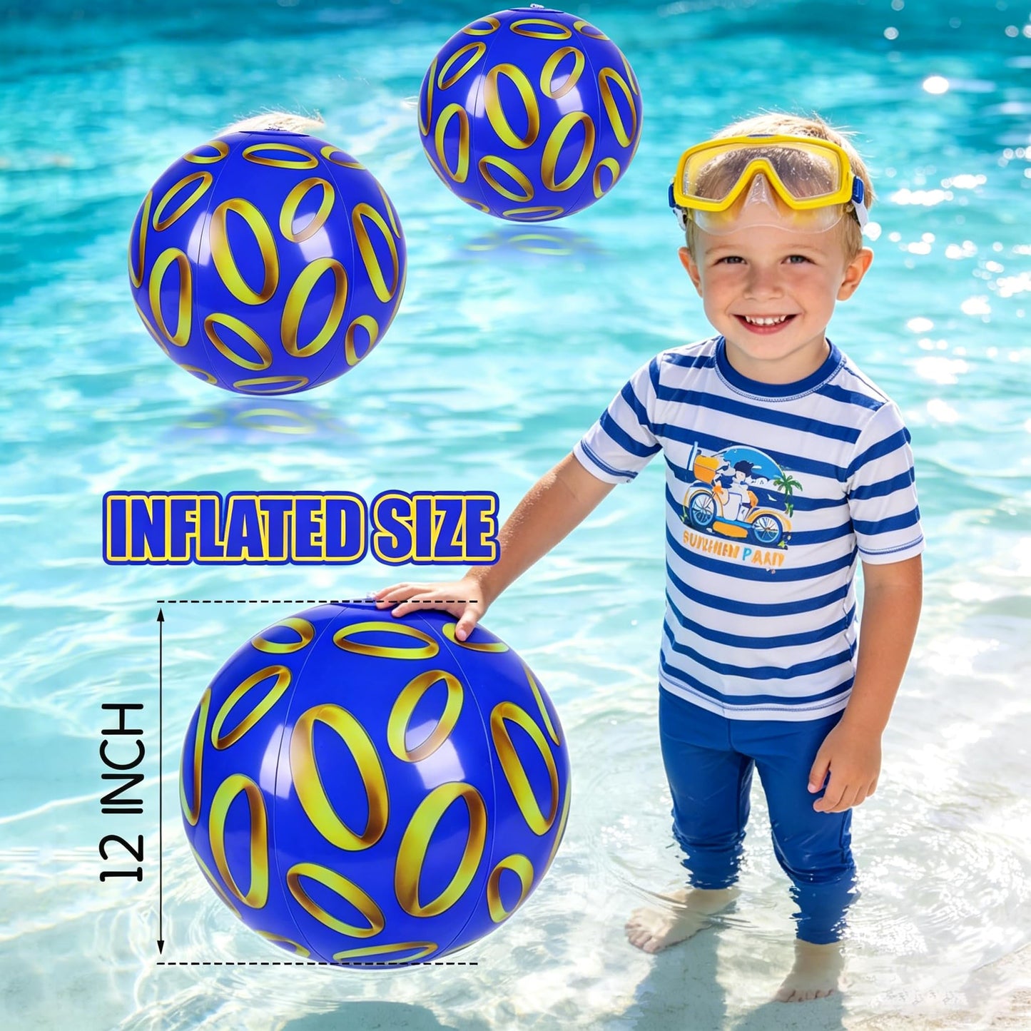 SCIONE 12 Pack 12 Inch Beach Balls, Blue Inflatable for Retro Pool Toys Party Decorations, Birthday Favors & End of Year Class Gifts
