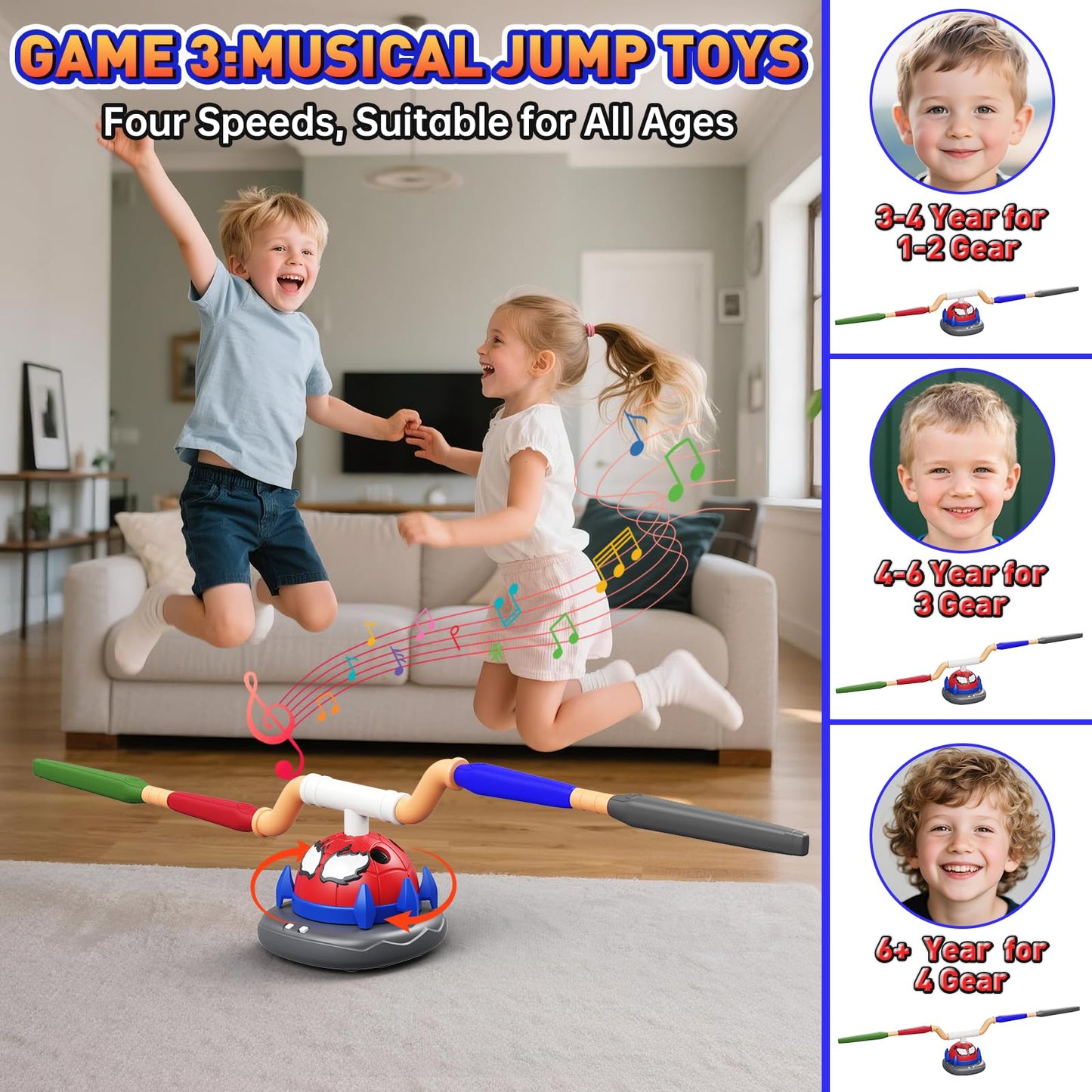 Spider 3-in-1 Rocket Launcher for Kids: 4 Cool Spider Rockets, Ring Toss Game, Musical Jump Toys with Remote Control, Outside Yard Indoor Outdoor Sports Toys for Boys Girls 3 4 5 6 7 8 9 10 Year Old