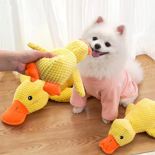 TRAVEYO Squeaky Plush Duck Dog Toys, Yellow Large 17.7-inch Chewable Stuffed Animal with Sound, Interactive Pet Toys（L）