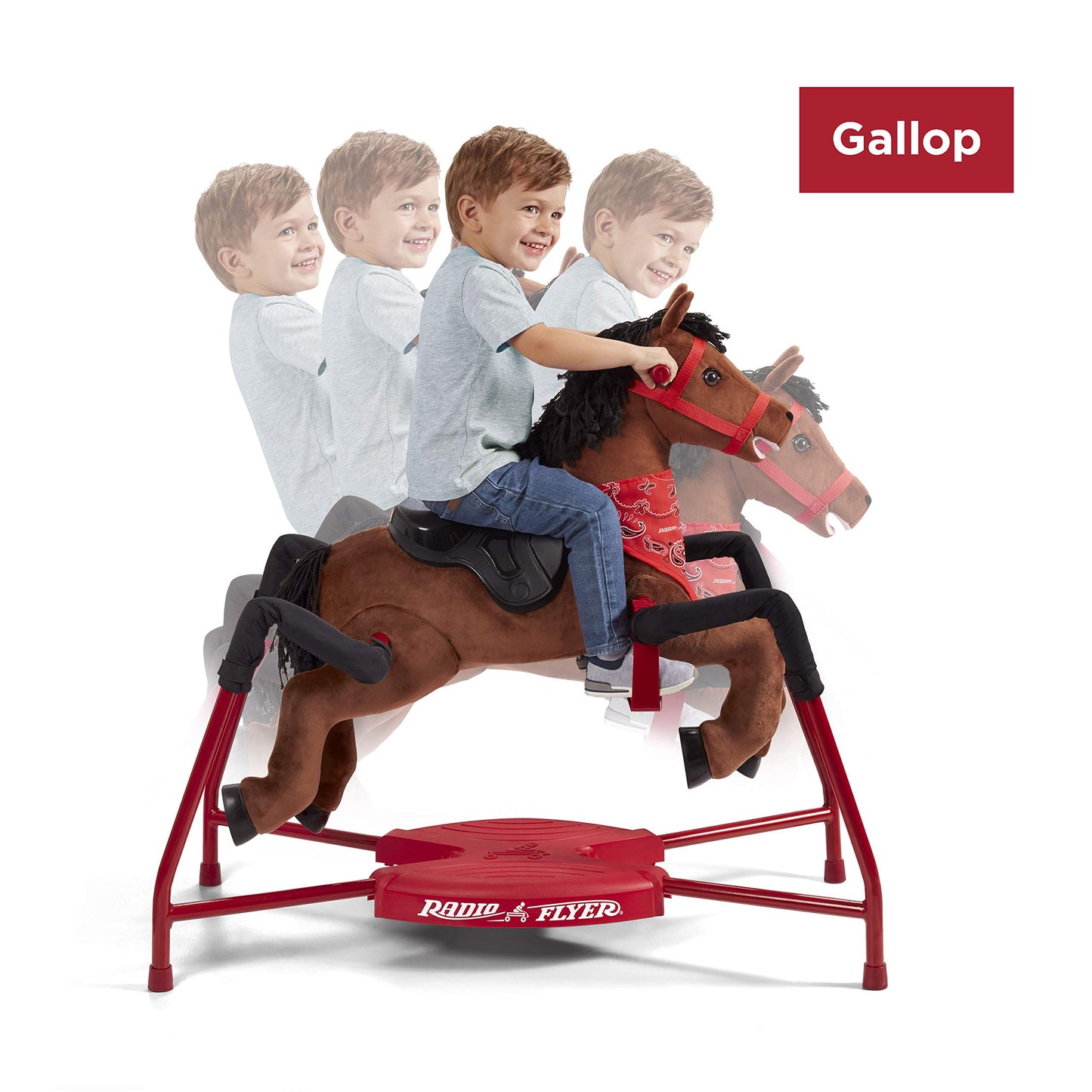 Radio Flyer Chestnut Interactive Riding Horse, For Ages 2-6, Plush Spring Rocking Horse, 3 Riding Levels, EZ Climb Step, Safety Straps, Spring Covers, Accessories, 60 lb Capacity, Toddler Ride On Toys
