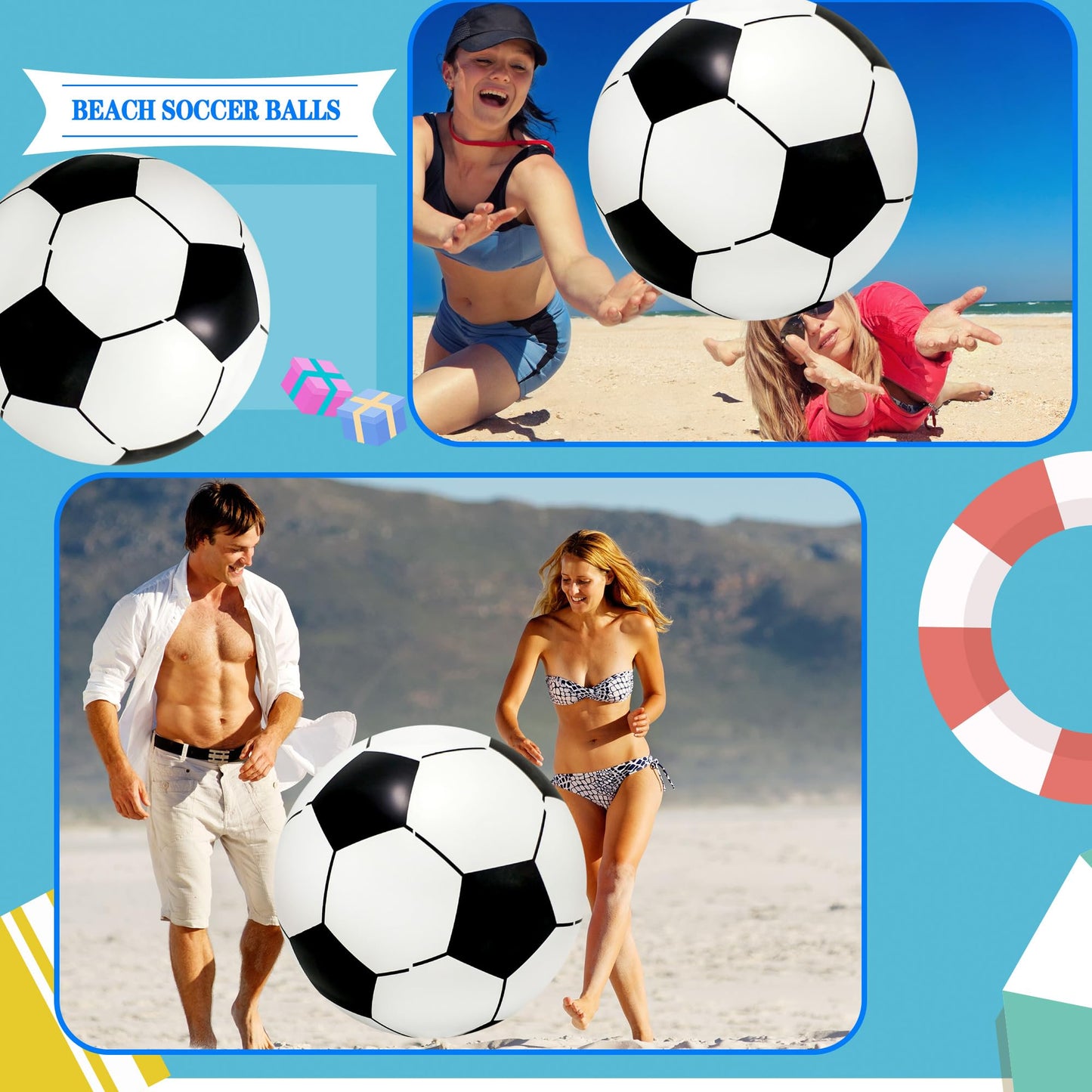 Sonarun 2 Pack 24 Inch Large Inflatable Soccer Balls Giant Beach Game Balls Jumbo Blow Up Soccer Balls Toys for Soccer Ball Sports Outdoor Summer Pool Beach Party Favors