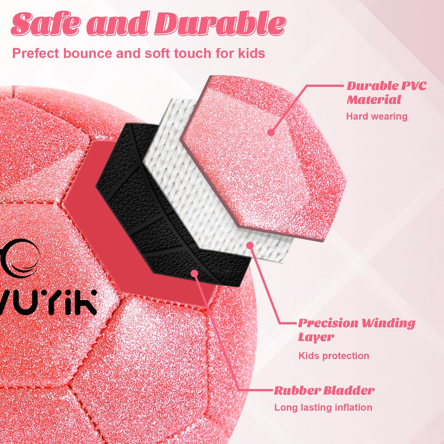 OKWUYiK Size 5 Glitter Pink Soccer Ball Set with Pump Soccer Ball for Youth Adults Training Toddler Soft Sports Outdoor Training for Back to School Kit Sports Toddler Gift