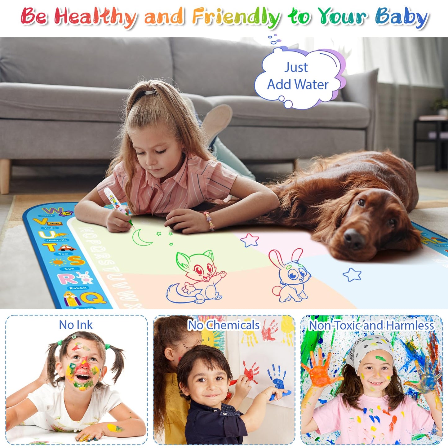 BlissfulBlend Water Doodle Mat Kids Mess Free Coloring Doodle Mat Educational Toys for 3 4 5 6 7 8 Years Old with Magic Pens Educational Toys Toddler Boys Girls Christmas Birthday Holiday Present