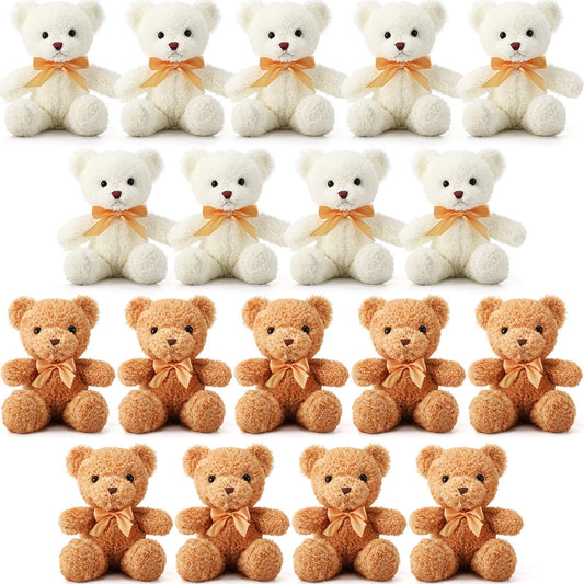Lenwen 18 Pcs Bear Stuffed Animals Bulk 12 Inch Soft Plush Bears Doll Small Stuffed Toy for Boy Girl Baby Shower Valentines Galentines Birthday Decor Gift Party Favors(Light Brown, White)