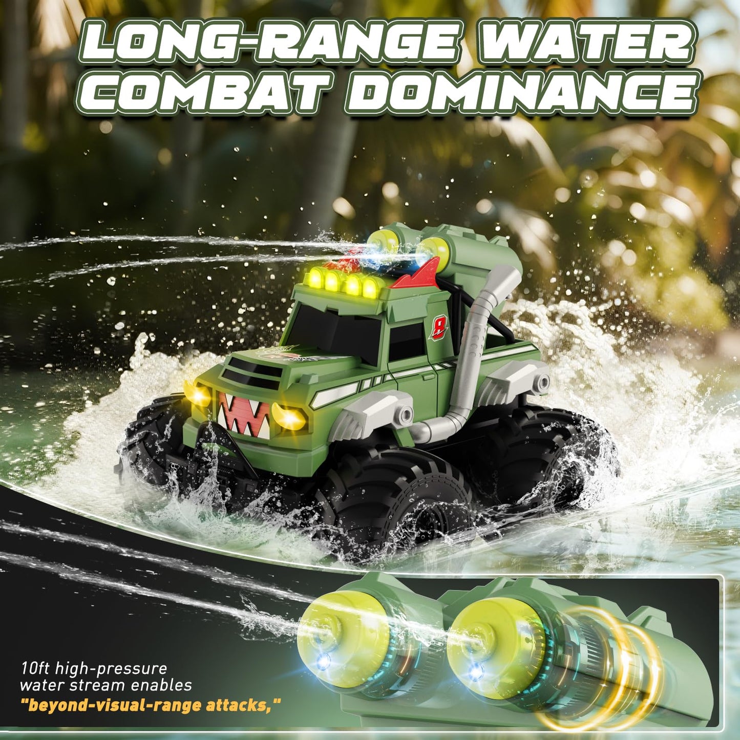 UFOLED Remote Control Car, Waterproof Monster Truck Toys RC Cars for Boys, 1:18 Amphibious 4WD All Terrain Off-Road Pickup Toy Trucks, Christmas Birthday Gift Boys Girls Kids Ages 6 7 8-12 Years Old