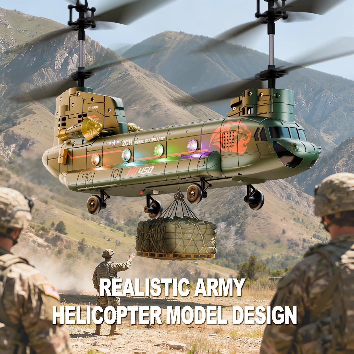 XIKOTEC Remote Control Helicopter, RC Helicopters with Altitude Hold, One Key take Off/Landing, LED Light, Low Battery Reminder, Military Transport Army Helicopter Toys for Kids and Military Fans