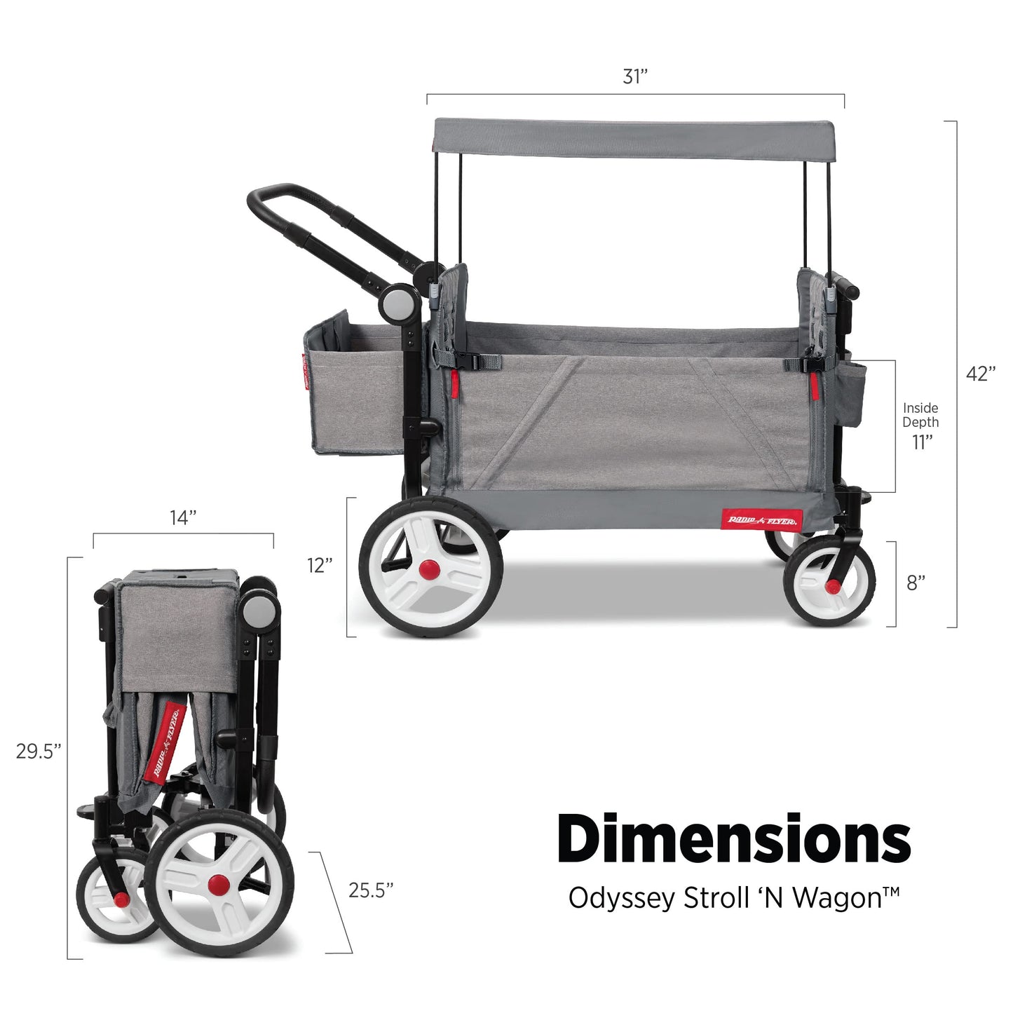 Radio Flyer Odyssey Collapsible Stroll N Wagon with Storage Bag, Light Gray